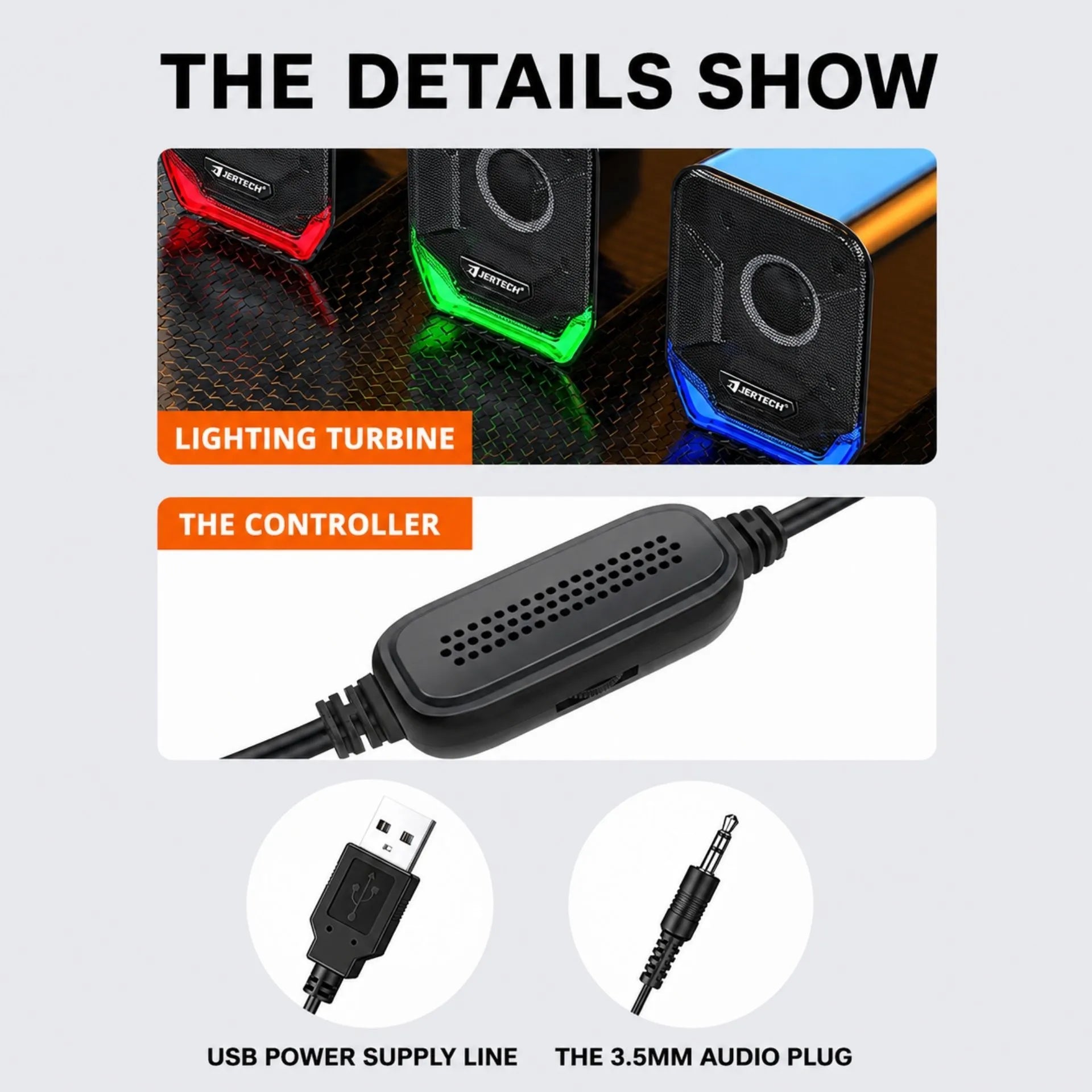 Parlantes Multimedia USB 2.0 RGB Estéreo 10W para Computador Jertech S4