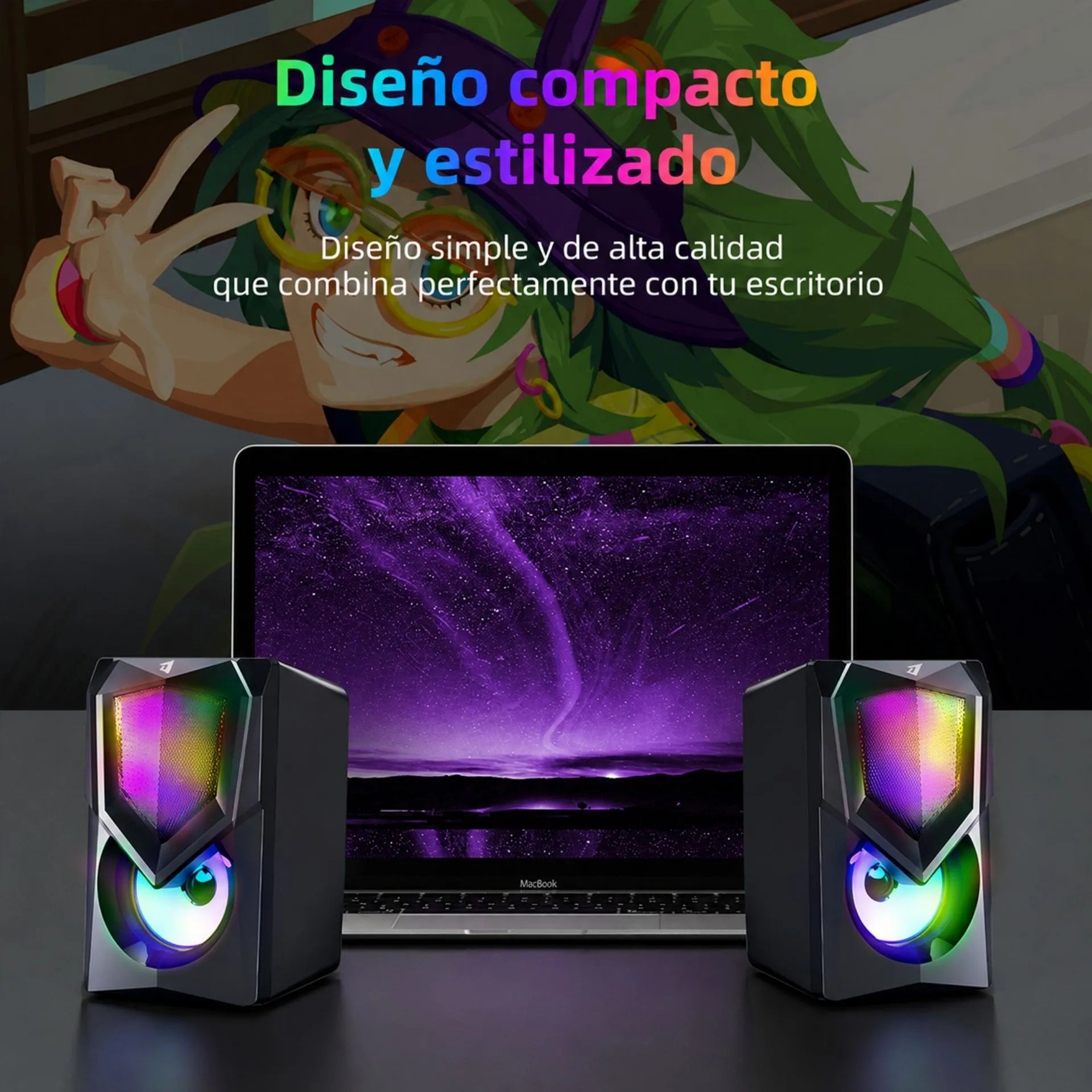 Parlantes Multimedia USB 2.0 RGB Estéreo 10W para Computador Jertech S9
