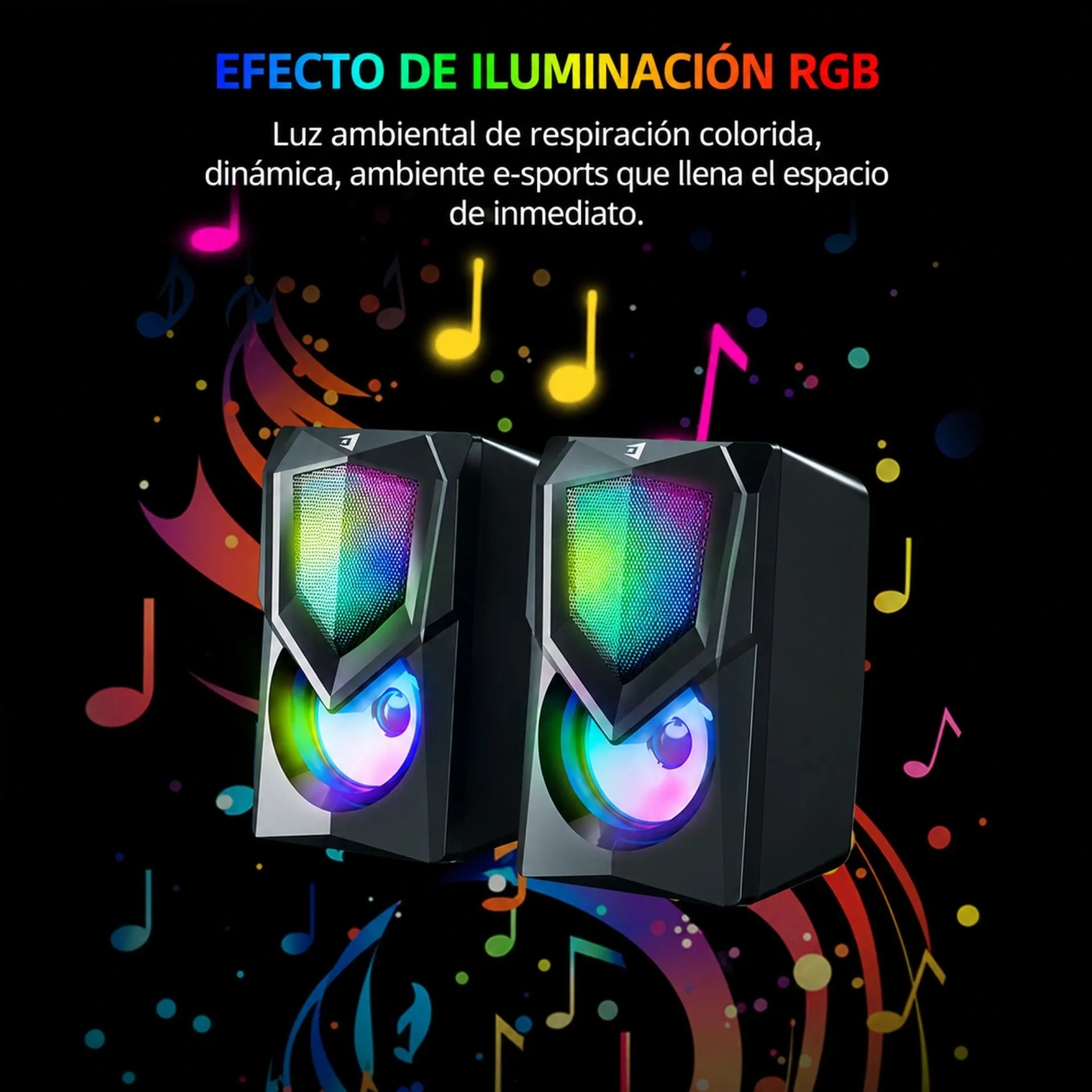 Parlantes Multimedia USB 2.0 RGB Estéreo 10W para Computador Jertech S9