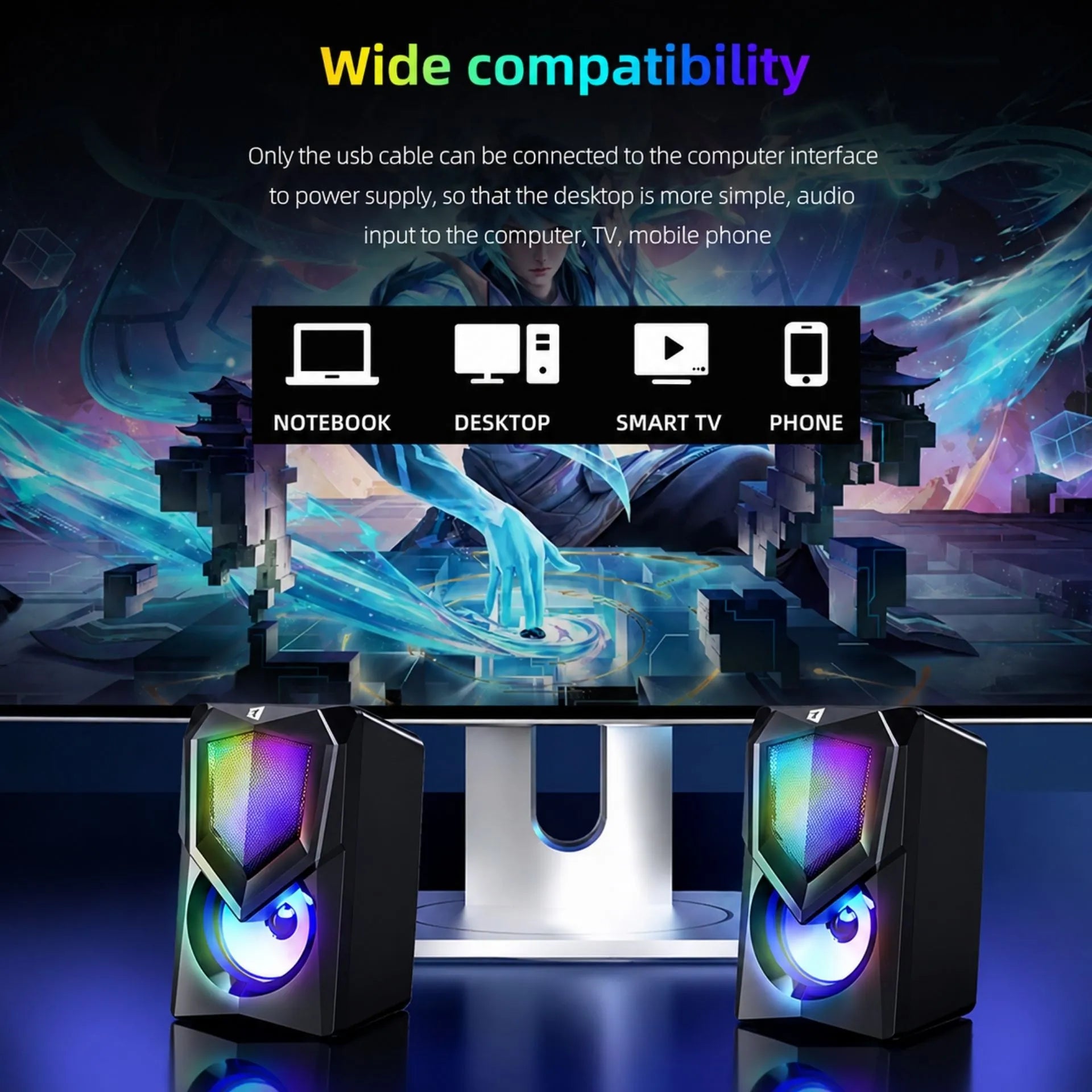 Parlantes Multimedia USB 2.0 RGB Estéreo 10W para Computador Jertech S9