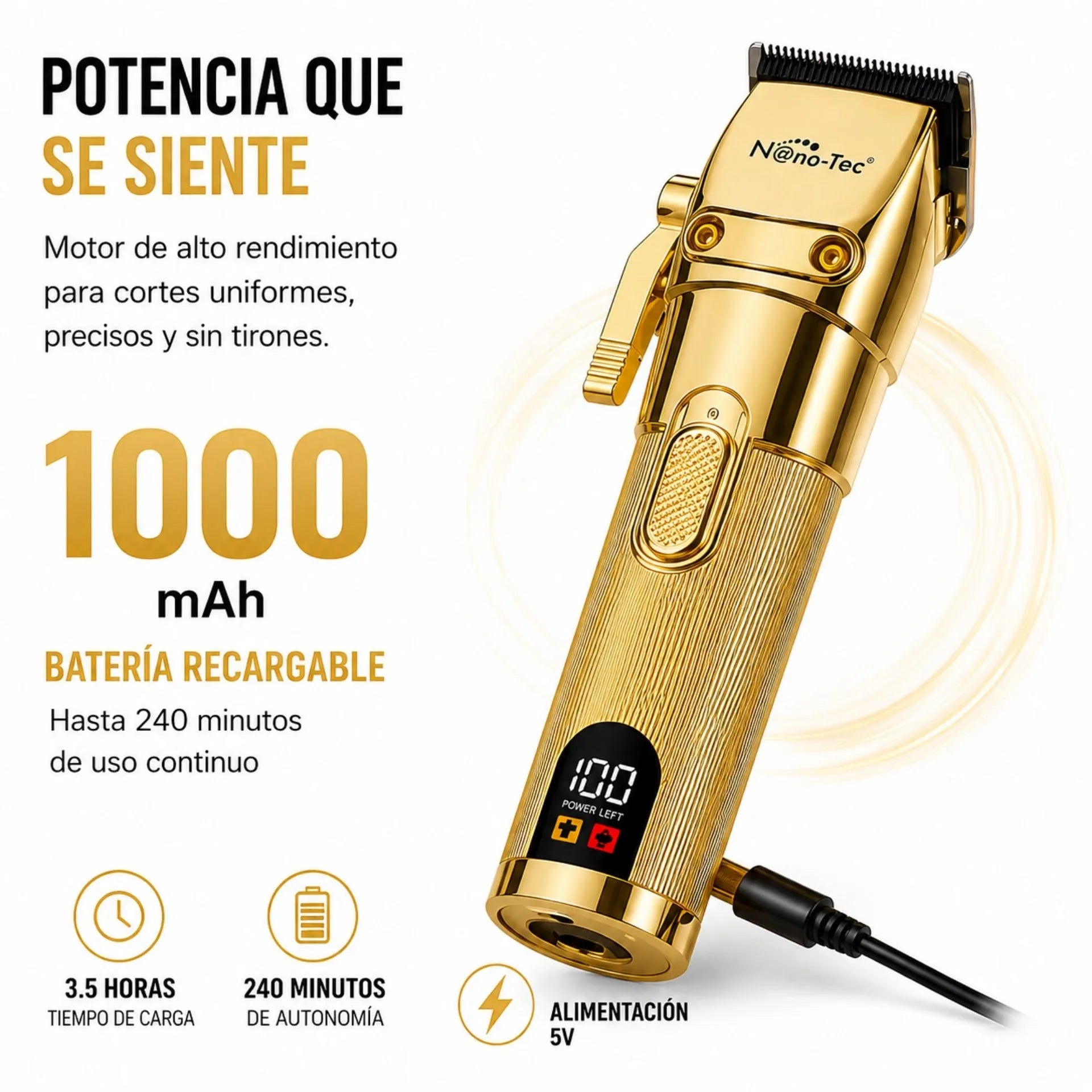 Máquina Cortadora De Cabello Recargable Con Pantalla LED Nano-Tec NT-CP653
