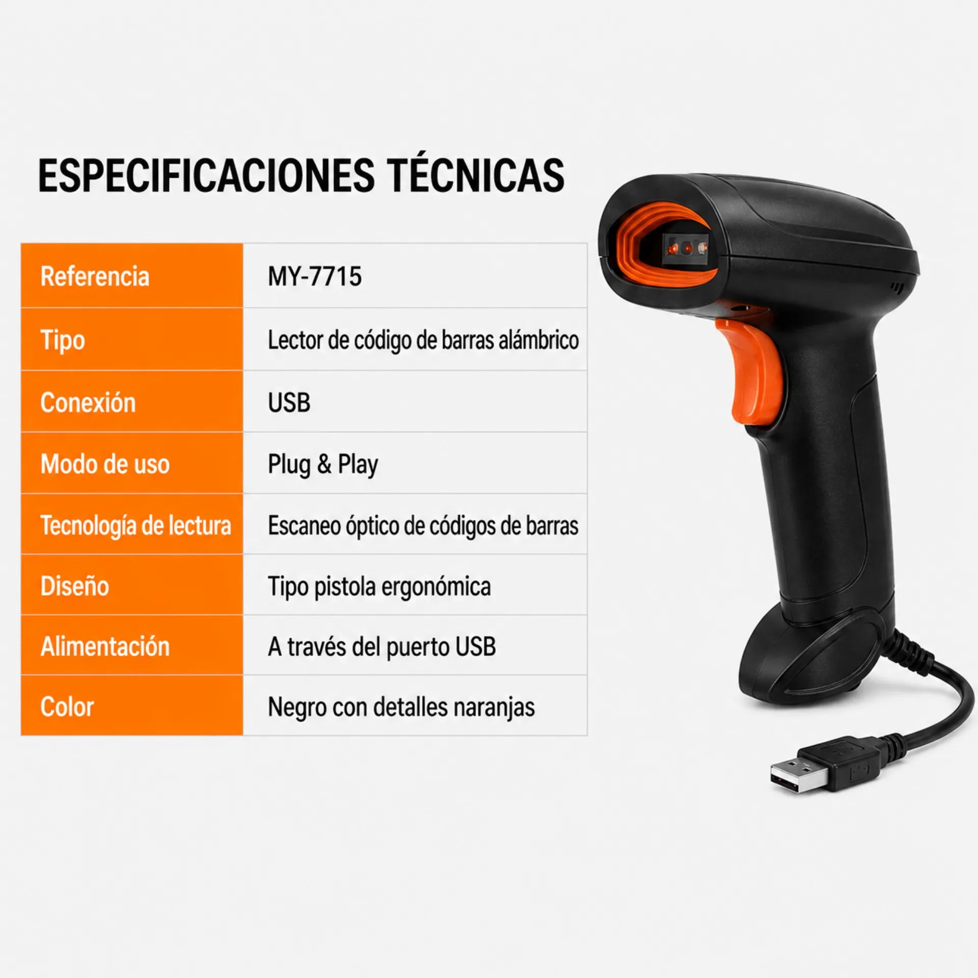 Pistola Lector De Código De Barras USB Plug & Play Baihuo City MY-7715