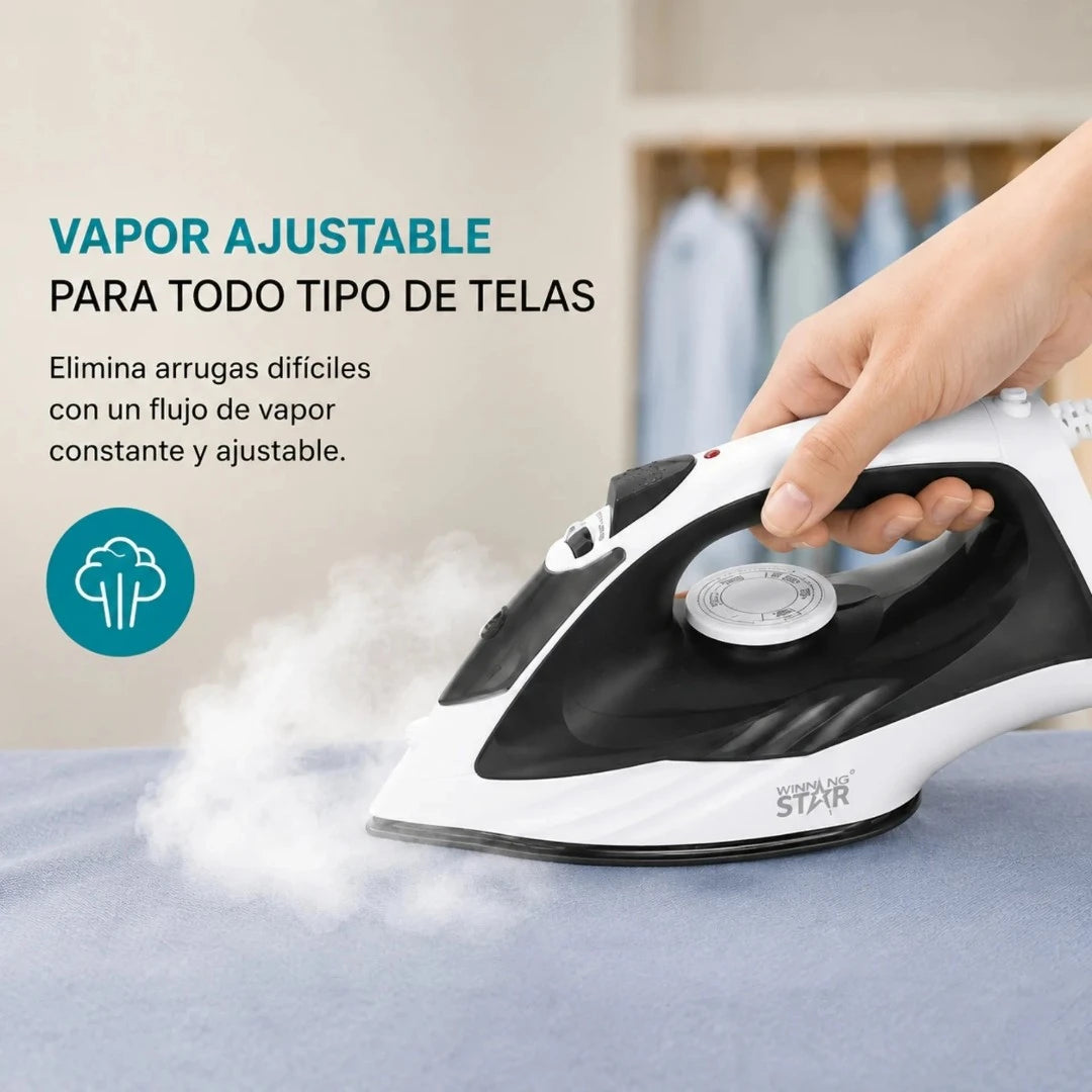 Plancha A Vapor Winning Star 1000W Con Base De Cerámica Y Control De Temperatura ST-2024