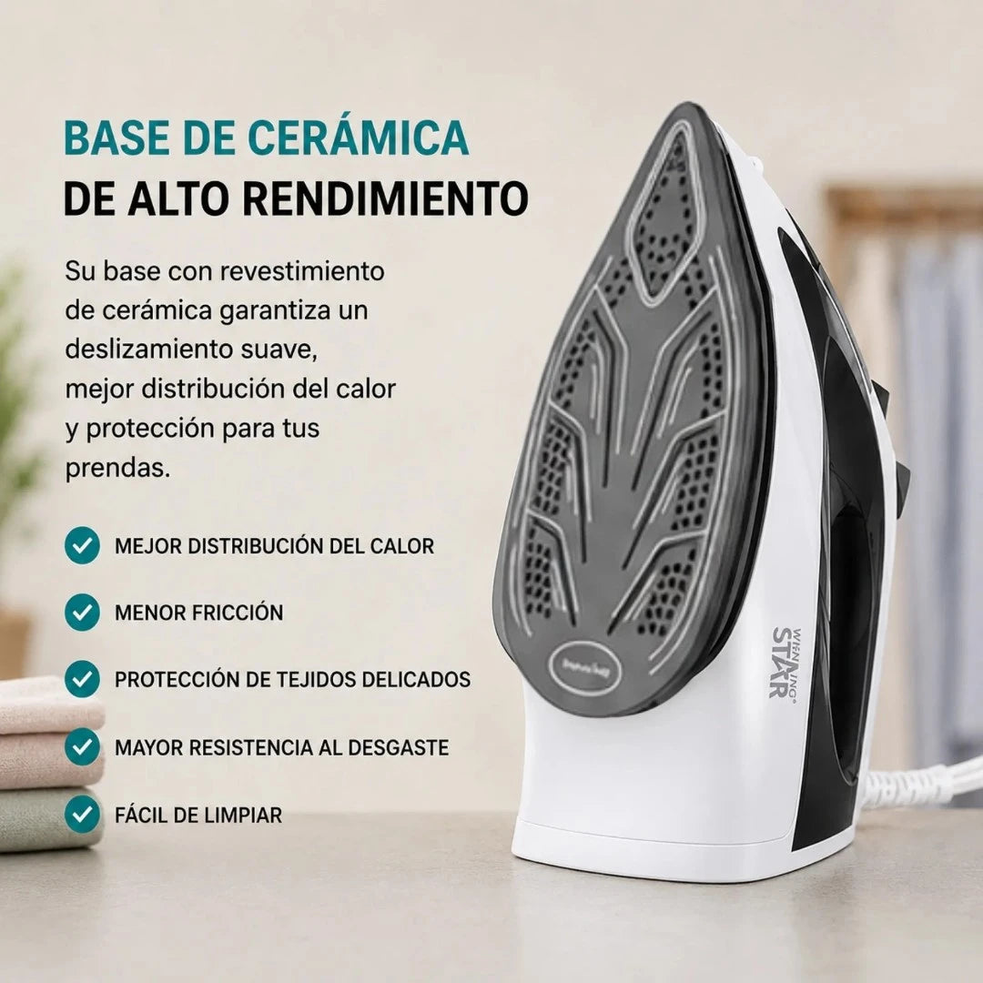 Plancha A Vapor Winning Star 1000W Con Base De Cerámica Y Control De Temperatura ST-2024