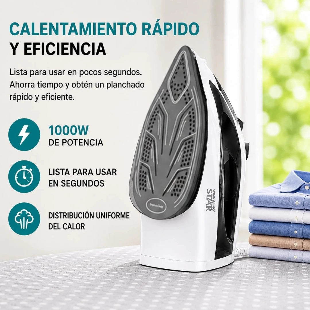 Plancha A Vapor Winning Star 1000W Con Base De Cerámica Y Control De Temperatura ST-2024