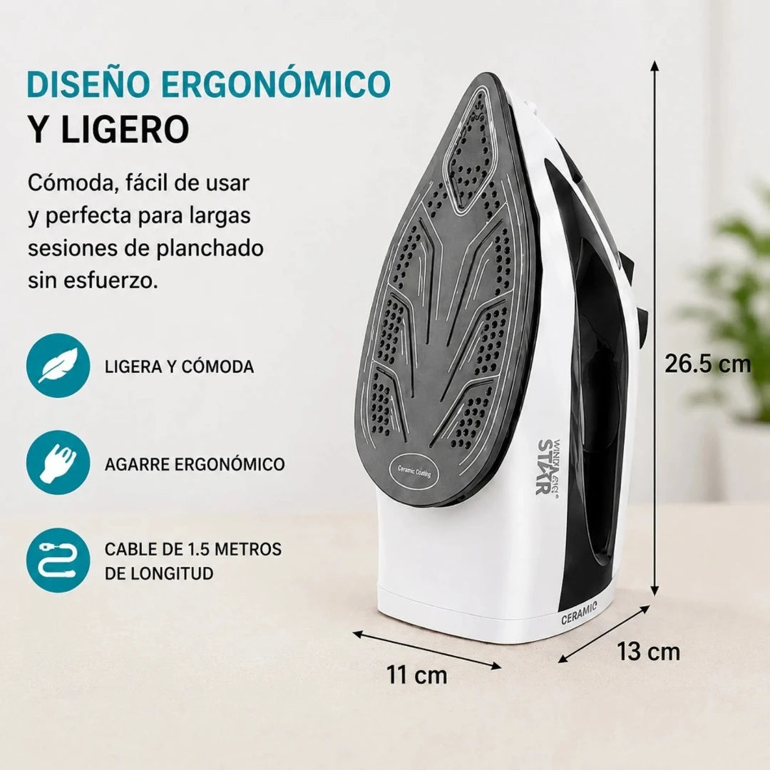 Plancha A Vapor Winning Star 1000W Con Base De Cerámica Y Control De Temperatura ST-2024