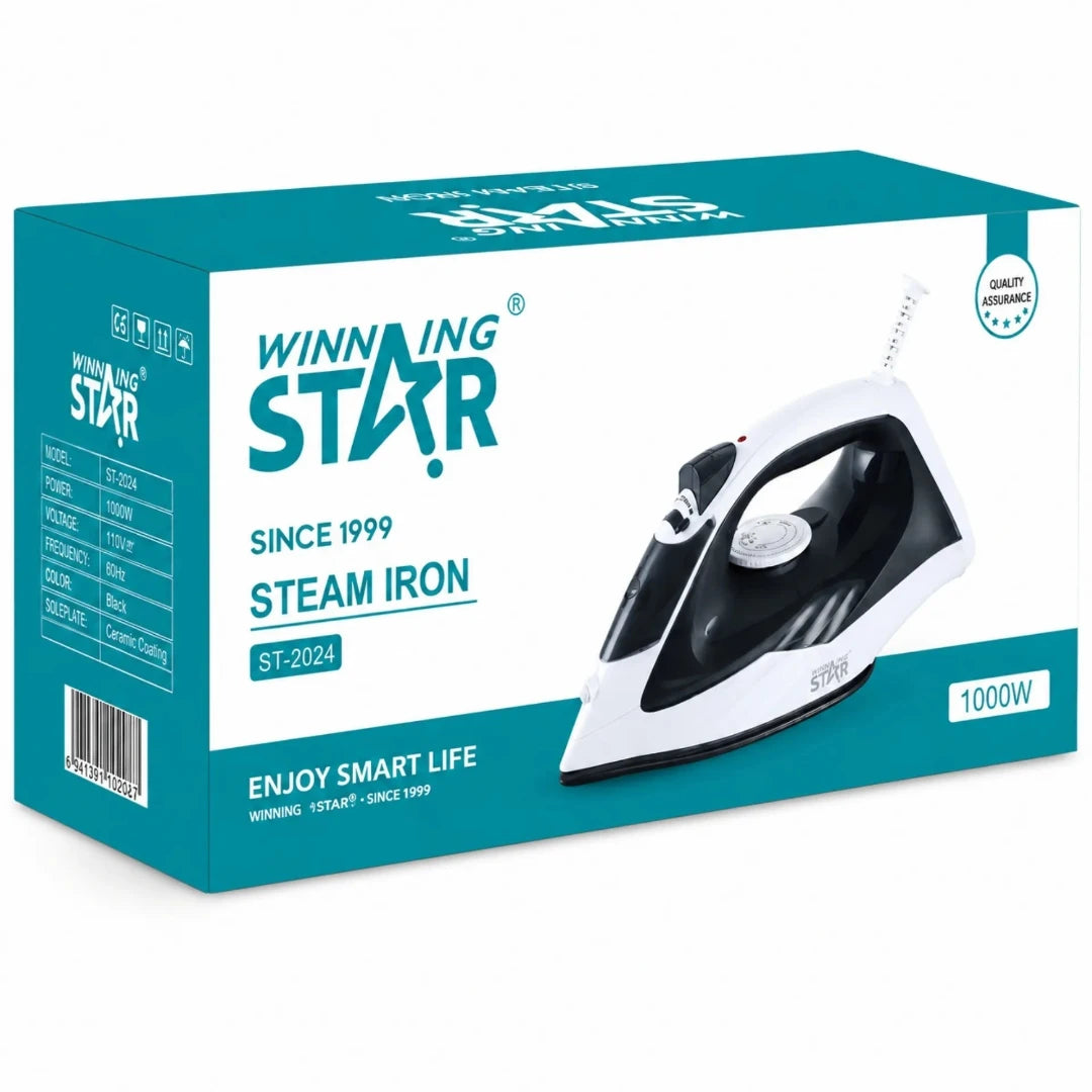 Plancha A Vapor Winning Star 1000W Con Base De Cerámica Y Control De Temperatura ST-2024