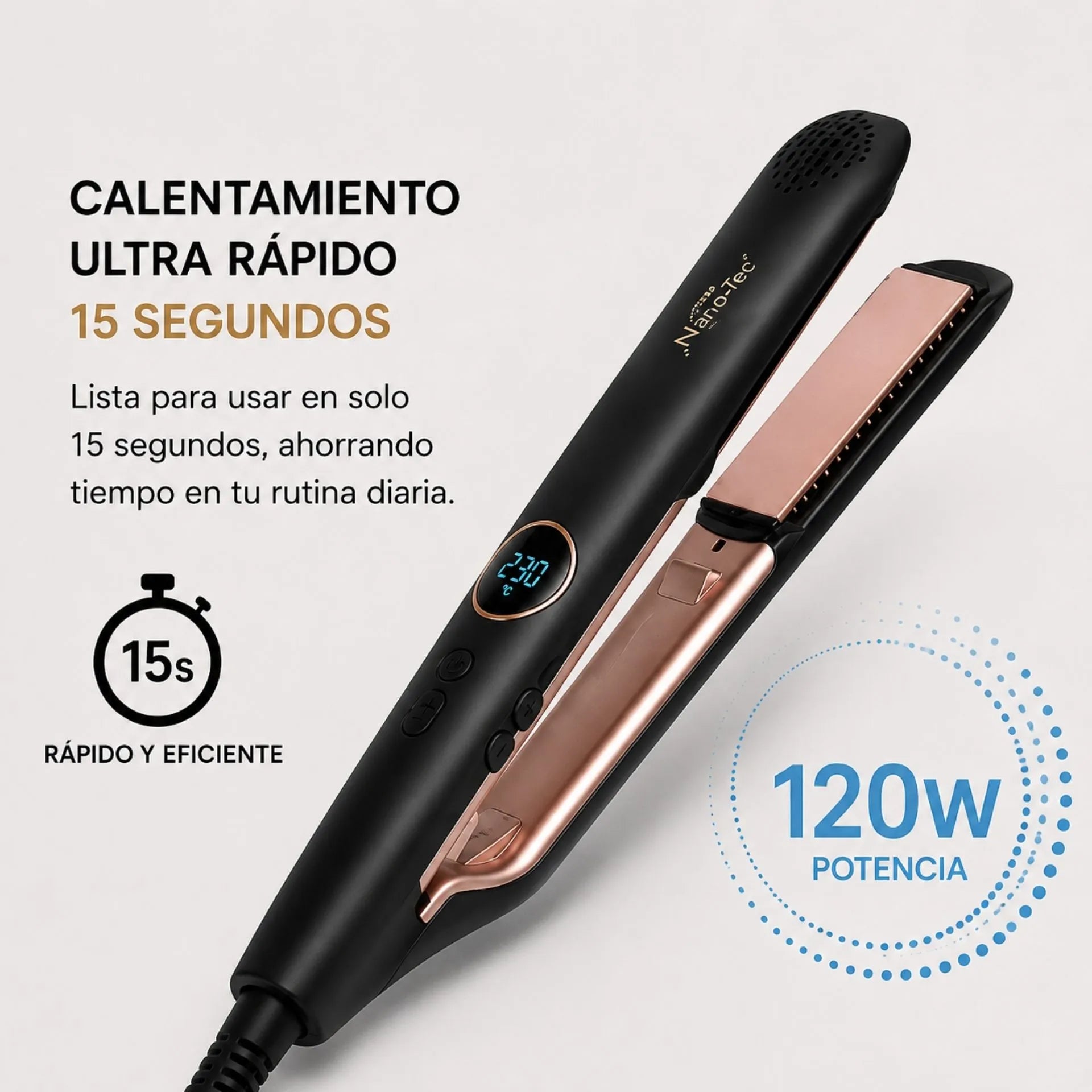 Plancha Alisadora Profesional Nano-Tec Con Pantalla LED, Placas De Cerámica NT-PC681