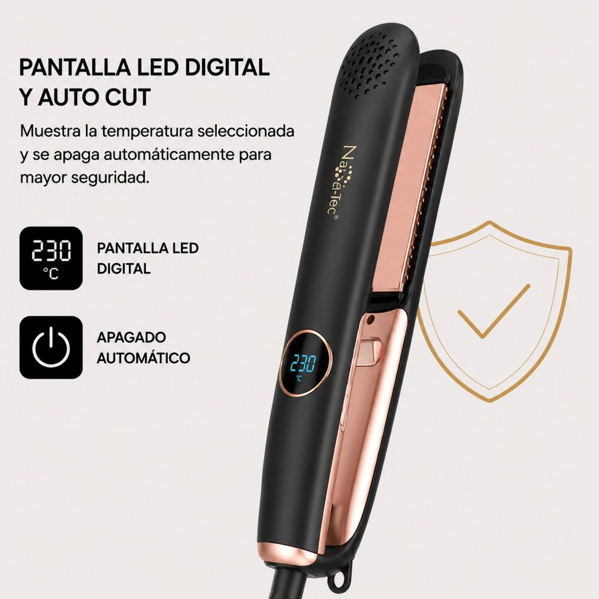 Plancha Alisadora Profesional Nano-Tec Con Pantalla LED, Placas De Cerámica NT-PC681