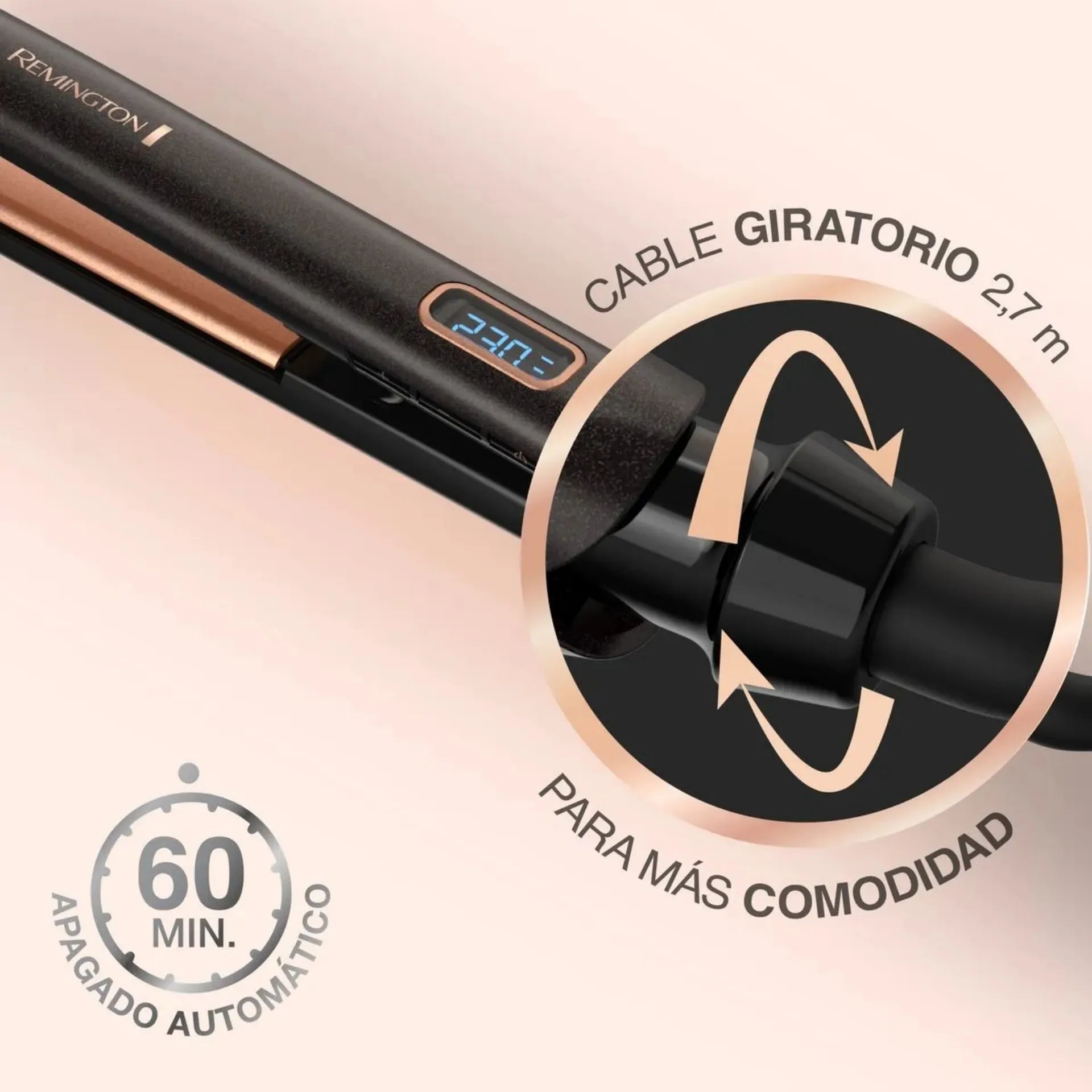 Plancha Alisadora Remington Almond Radiance Con Aceite De Almendras Y Pantalla LCD S17A