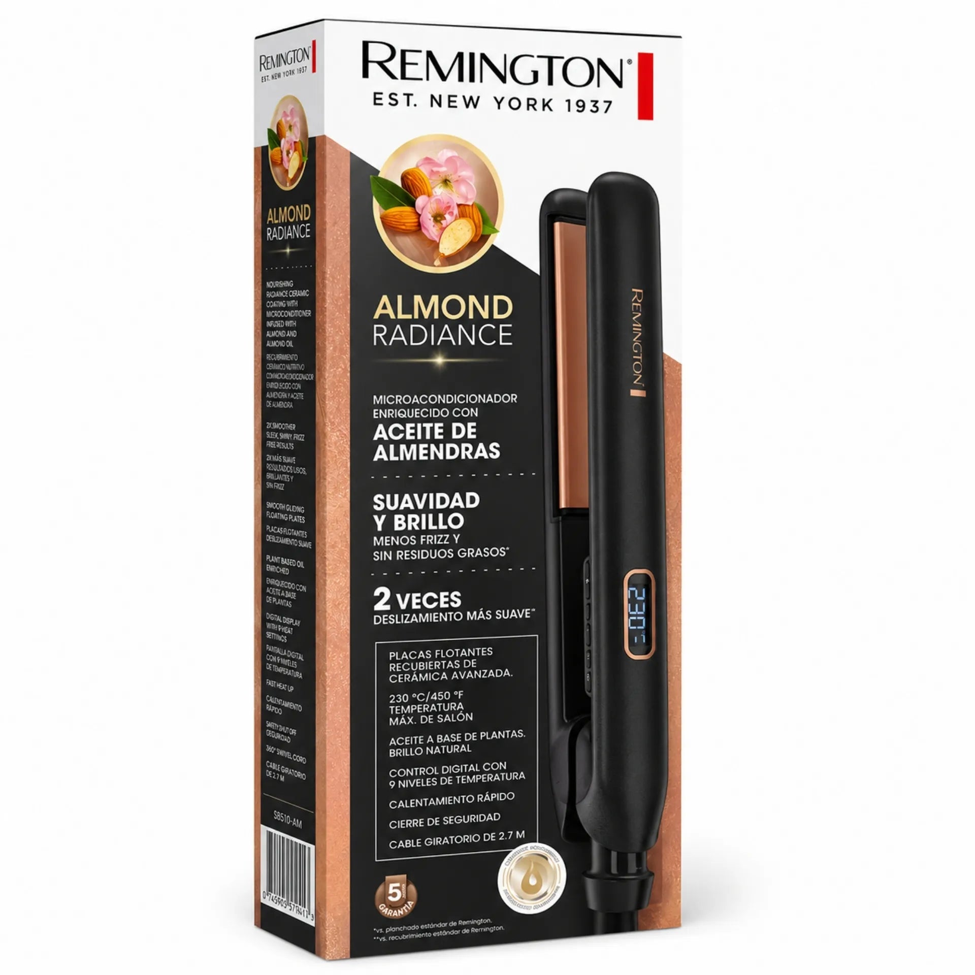 Plancha Alisadora Remington Almond Radiance Con Aceite De Almendras Y Pantalla LCD S17A