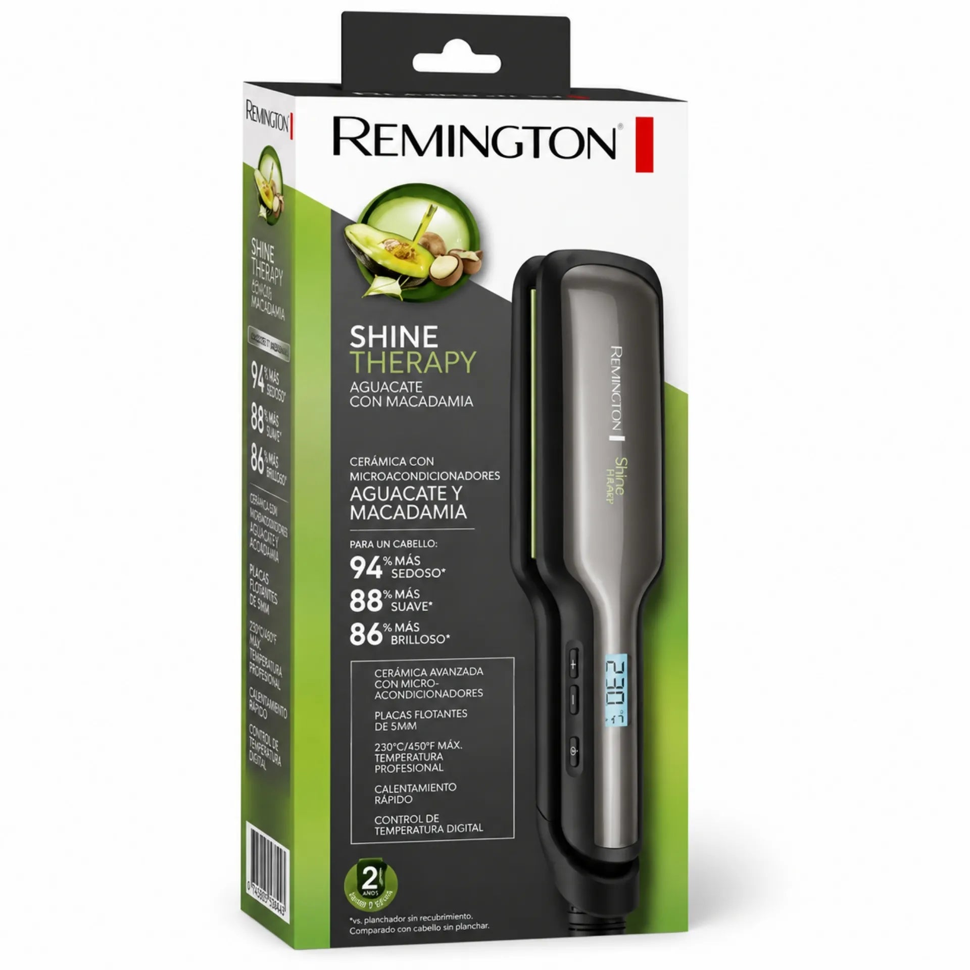 Plancha Alisadora Remington Shine Therapy Placas Extra Anchas Con Aguacate Y Macadamia S9980