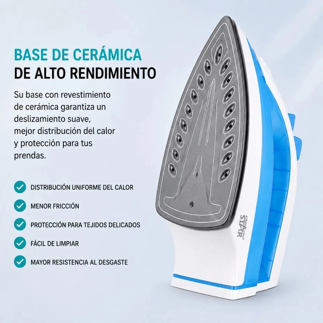 Plancha A Vapor Winning Star 1000W Con Base De Cerámica Antiadherente ST-2022