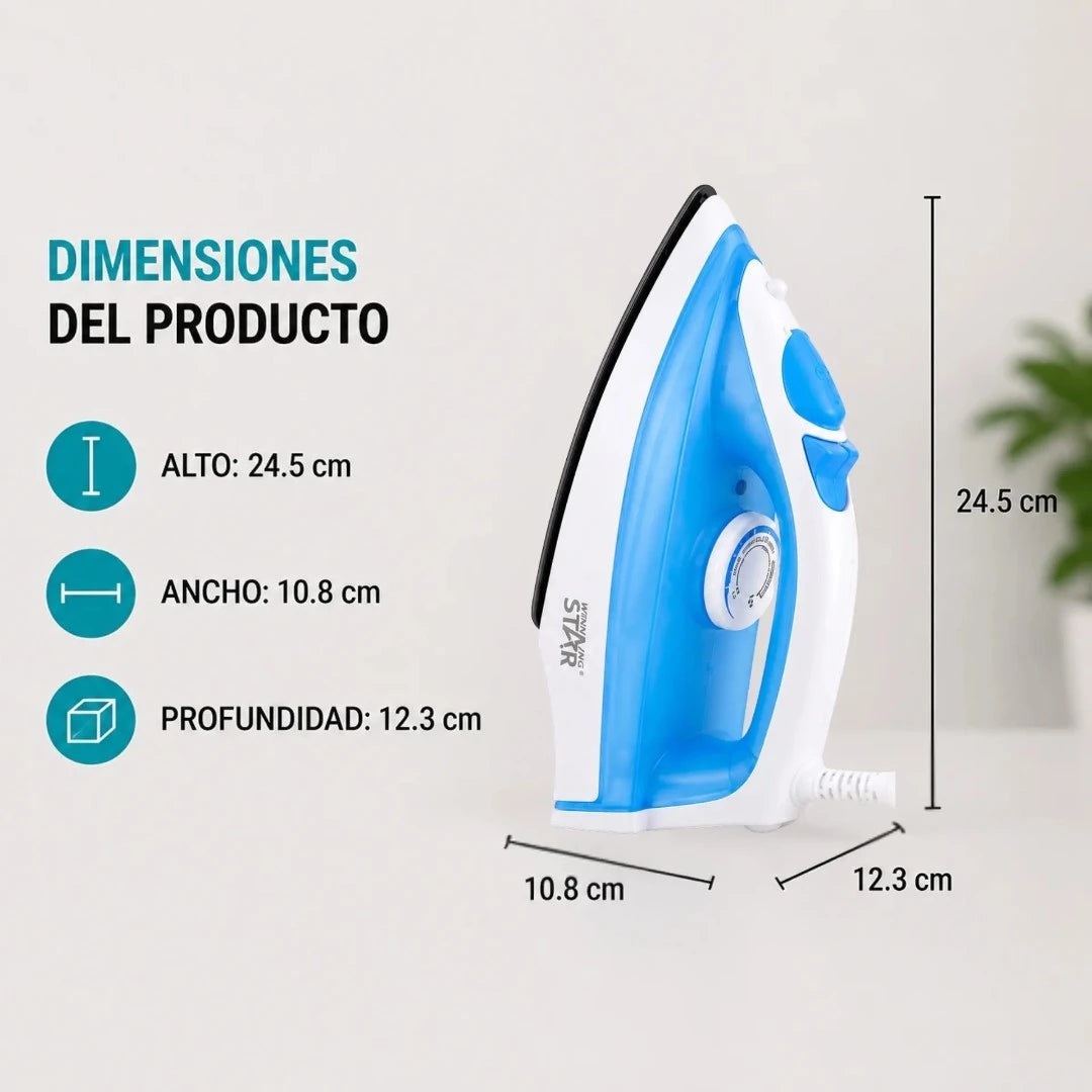 Plancha A Vapor Winning Star 1000W Con Base De Cerámica Antiadherente ST-2022