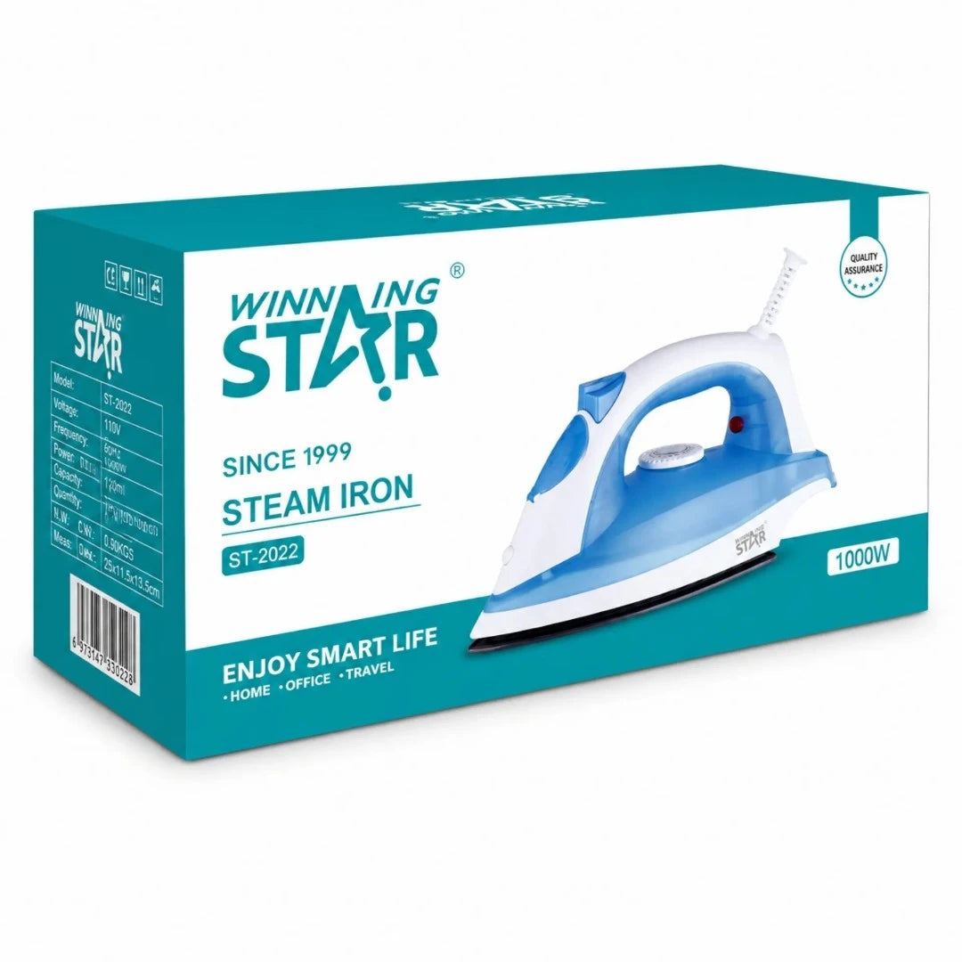 Plancha A Vapor Winning Star 1000W Con Base De Cerámica Antiadherente ST-2022