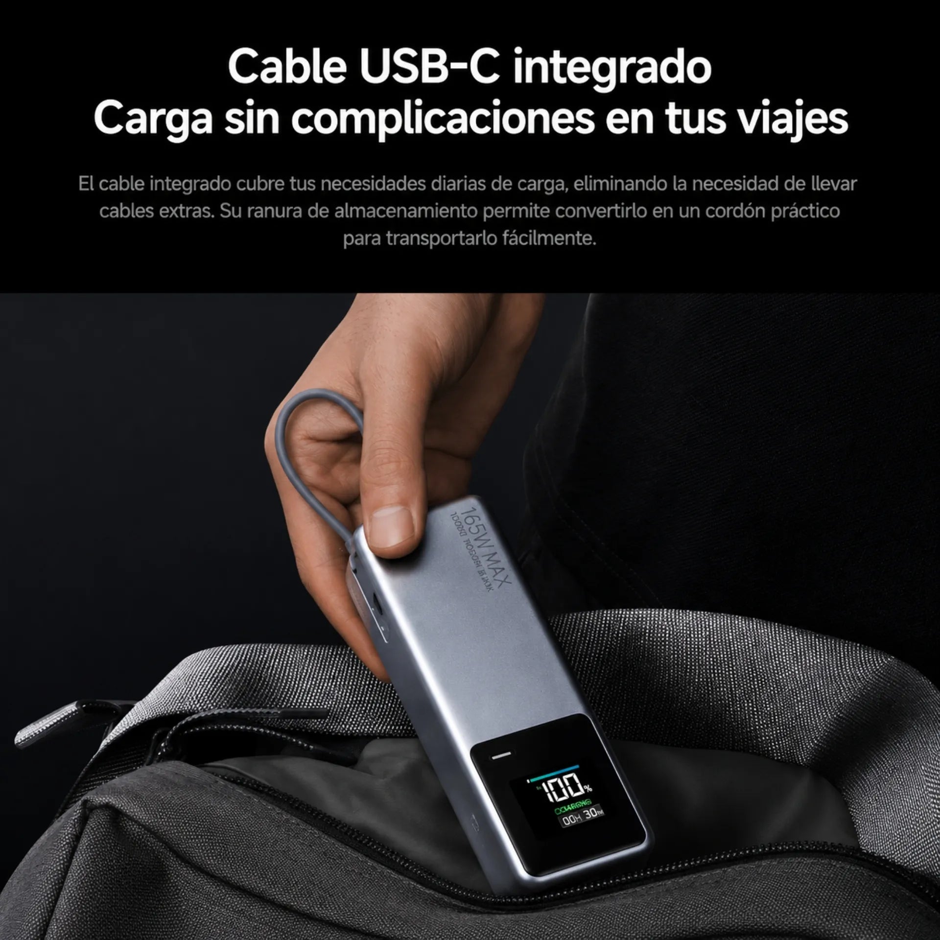 Power Bank Xiaomi HyperCharge 10000mAh 165W Con Cable USB-C Integrado Y Pantalla Inteligente BHR9361GL