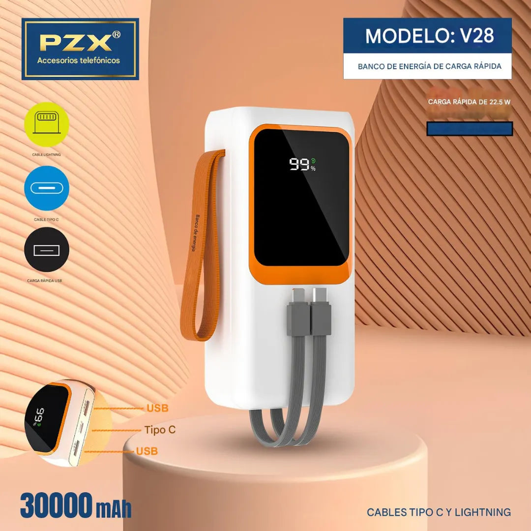 Cargador Power Bank De 30.000 mAH 22.5W PZX V28 B2B DESTAPE!