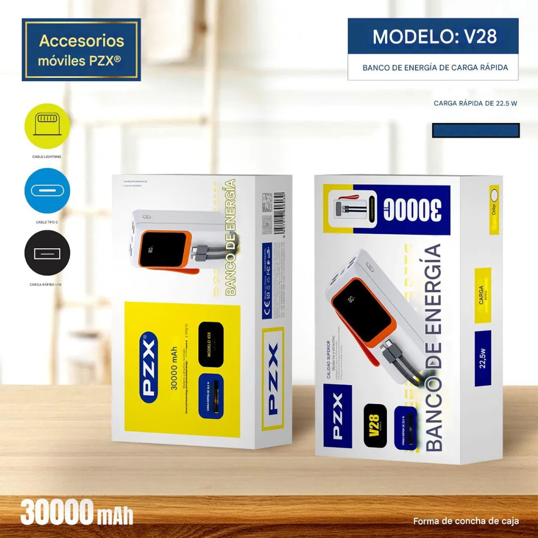 Cargador Power Bank De 30.000 mAH 22.5W PZX V28 B2B DESTAPE!