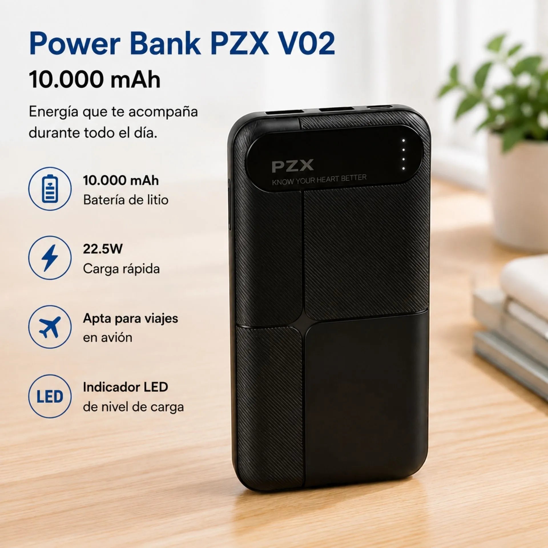 Power Bank 10.000 mAh Doble USB Y Salida Tipo C PZX V02