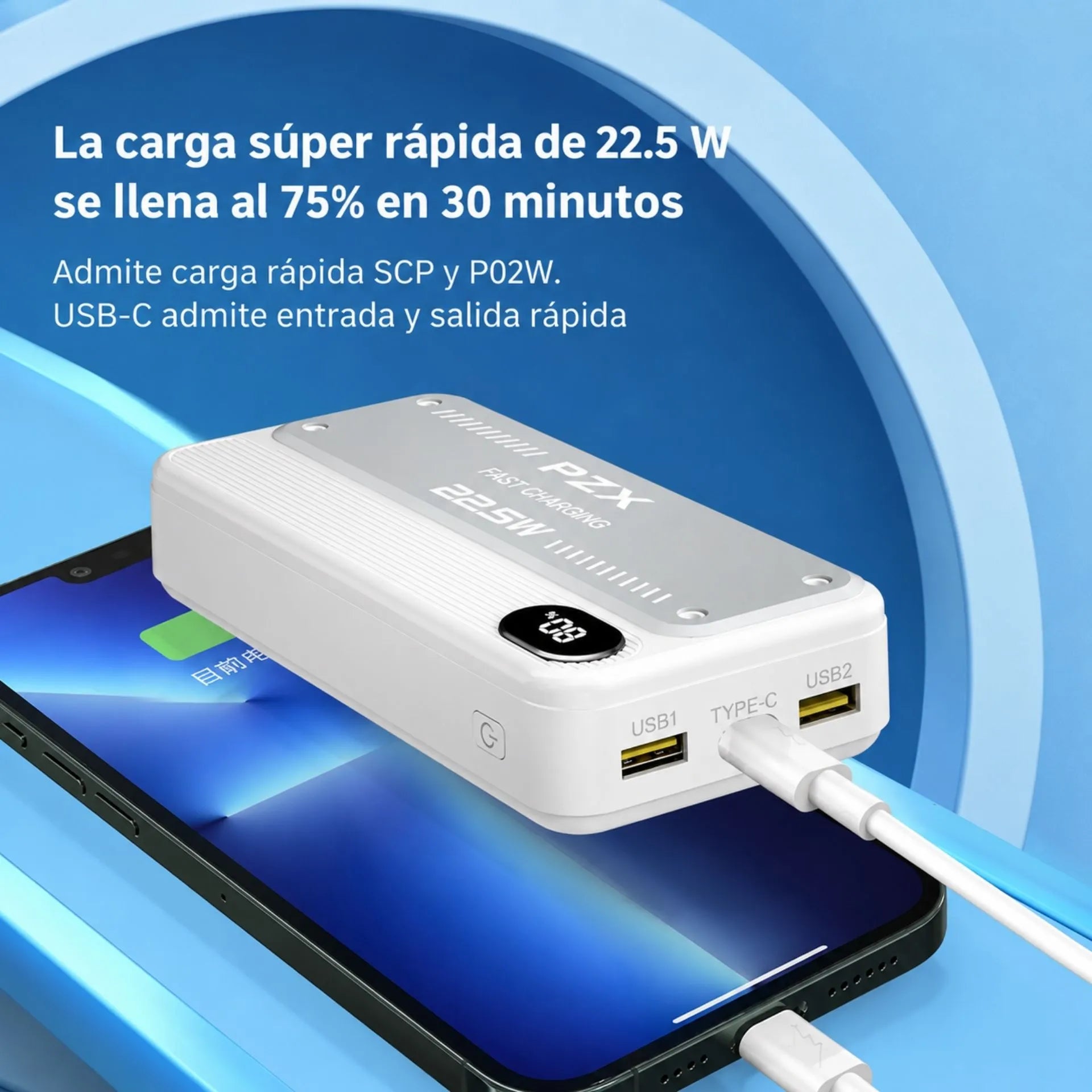 Power Bank 20.000 mAh Carga Rápida 22.5W Con Pantalla LCD PZX V76