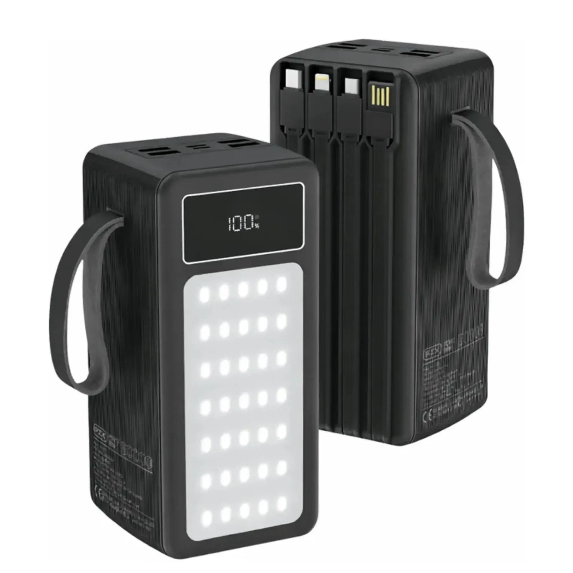 Power Bank 50.000 mAh Carga Rápida 22.5W Con Linterna LED Y Cables Integrados PZX V89S
