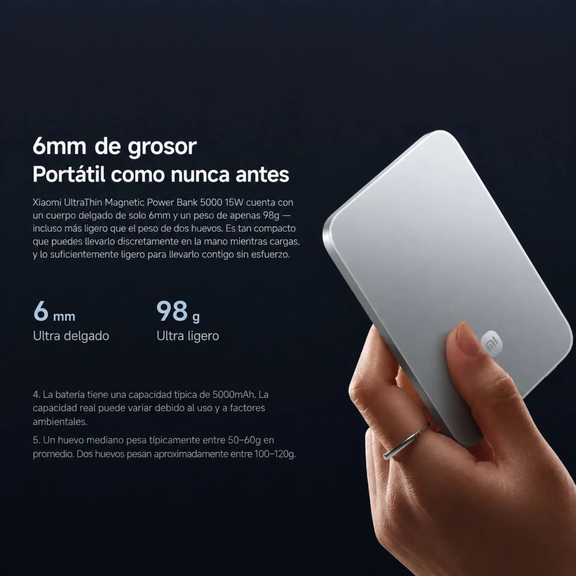 Power Bank Magnético Ultrafina 5000mAh Carga Inalámbrica 15W Y USB-C 22.5W Xiaomi