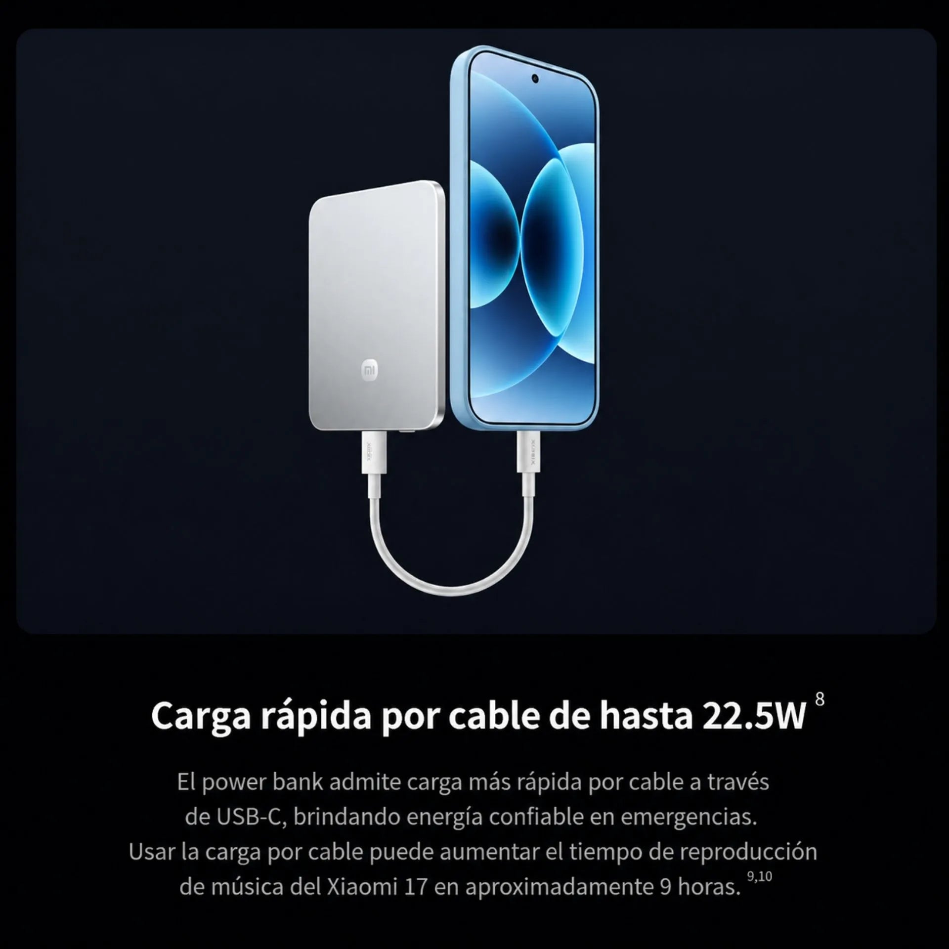 Power Bank Magnético Ultrafina 5000mAh Carga Inalámbrica 15W Y USB-C 22.5W Xiaomi