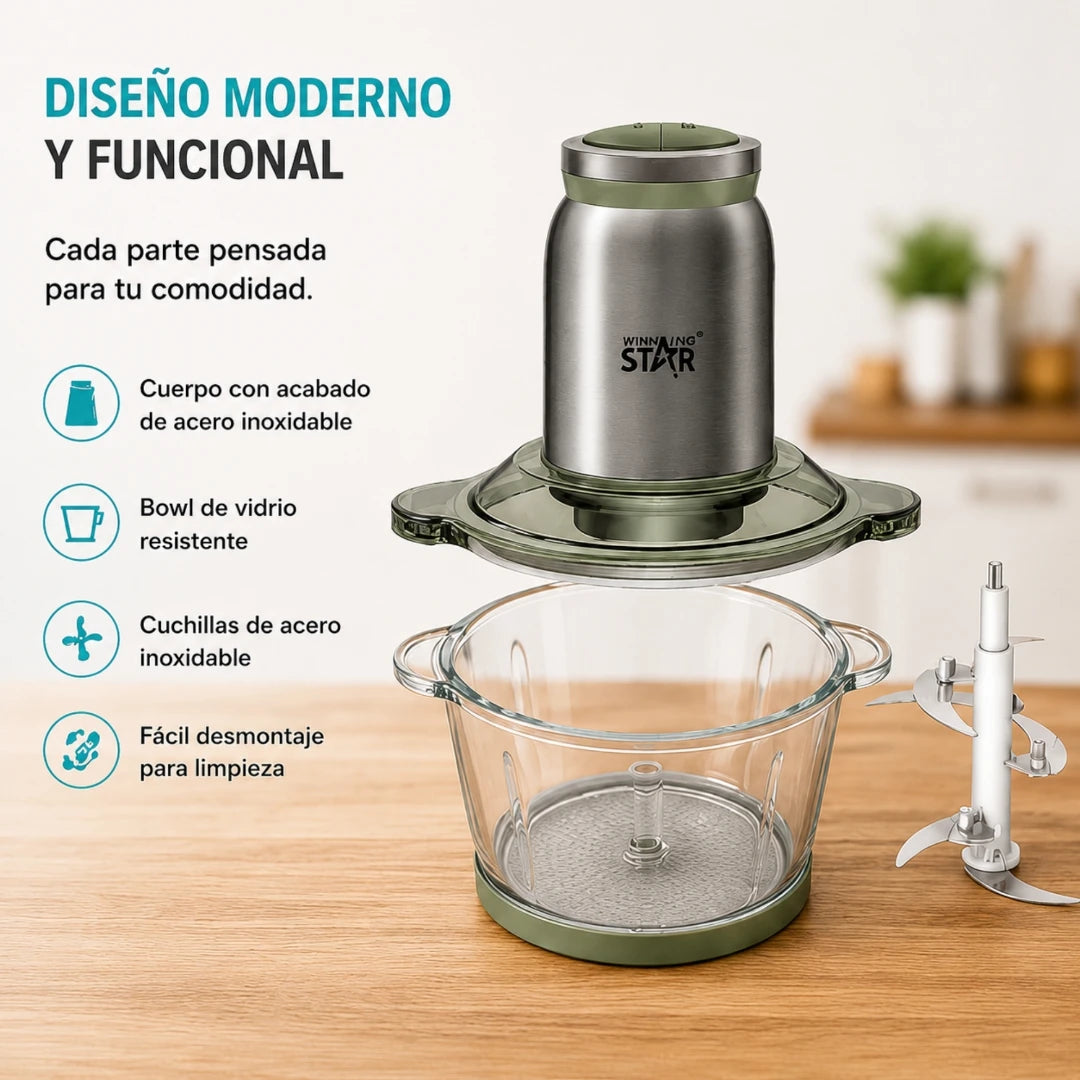 Procesador De Alimentos Winning Star 3L Con Bowl De Vidrio Y Cuchillas De Acero ST-2371