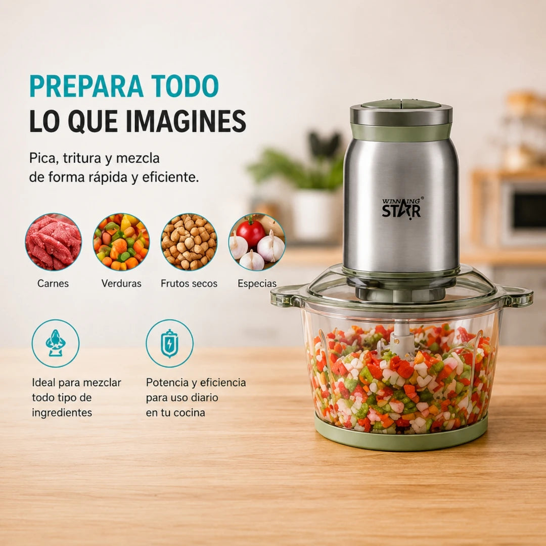 Procesador De Alimentos Winning Star 3L Con Bowl De Vidrio Y Cuchillas De Acero ST-2371