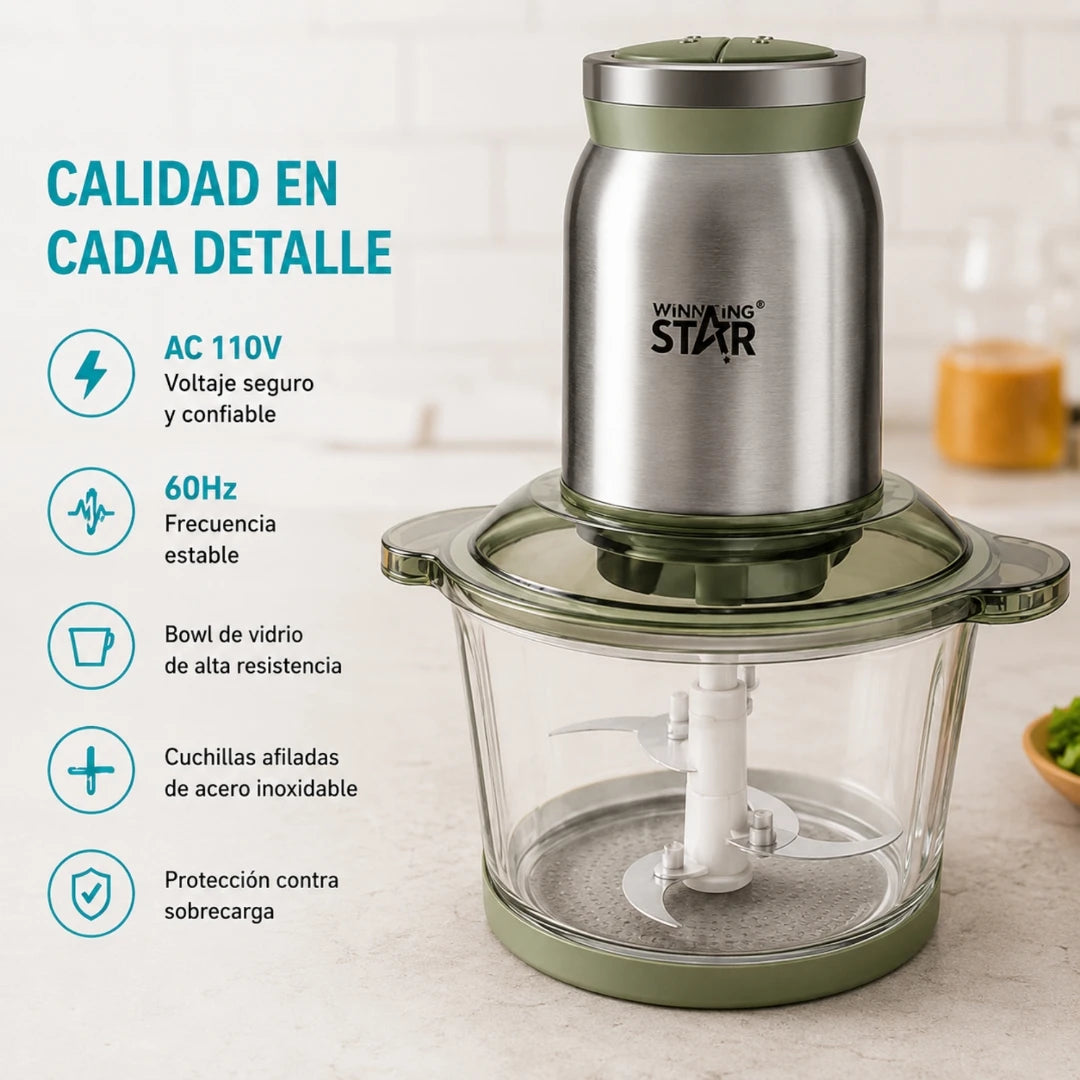 Procesador De Alimentos Winning Star 3L Con Bowl De Vidrio Y Cuchillas De Acero ST-2371