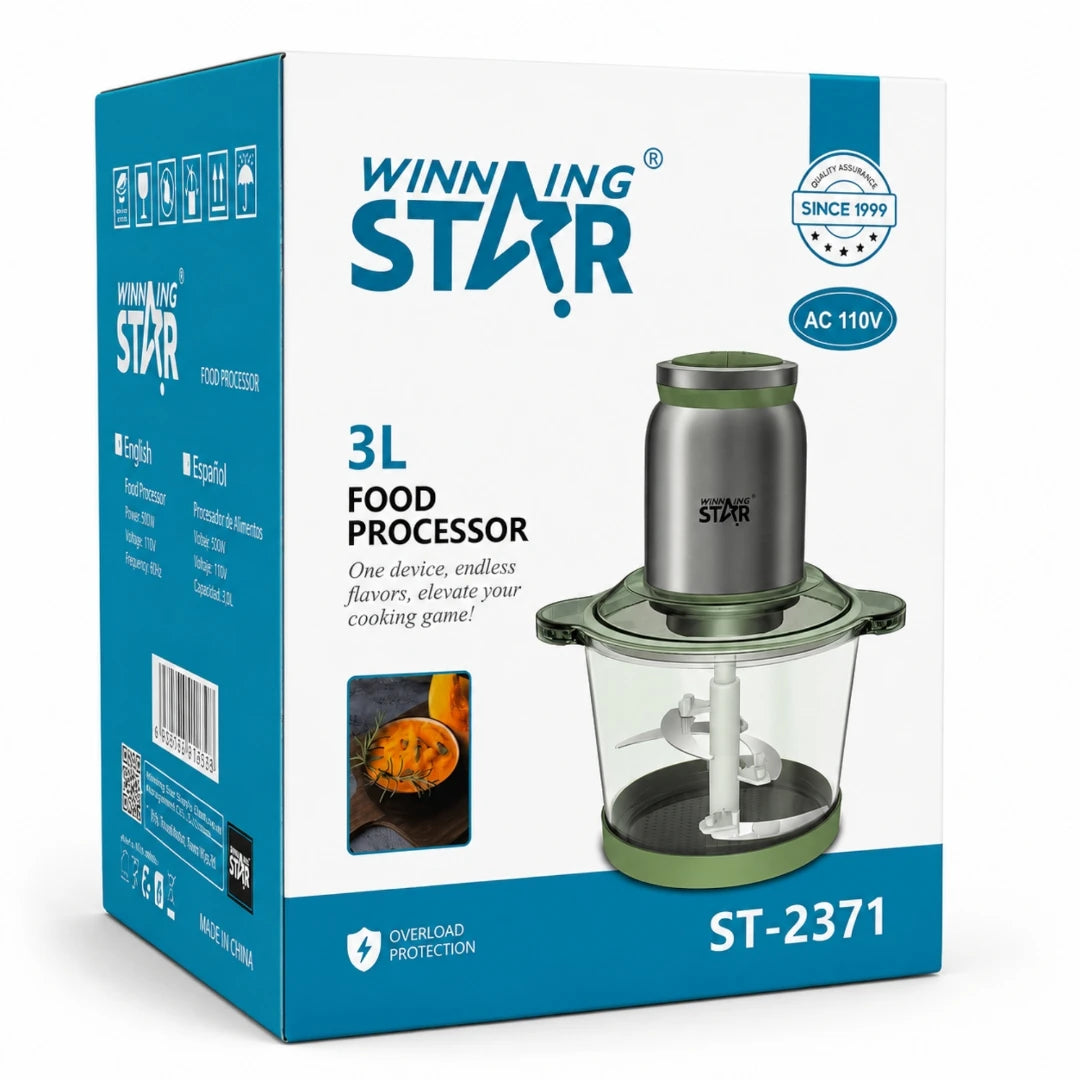 Procesador De Alimentos Winning Star 3L Con Bowl De Vidrio Y Cuchillas De Acero ST-2371
