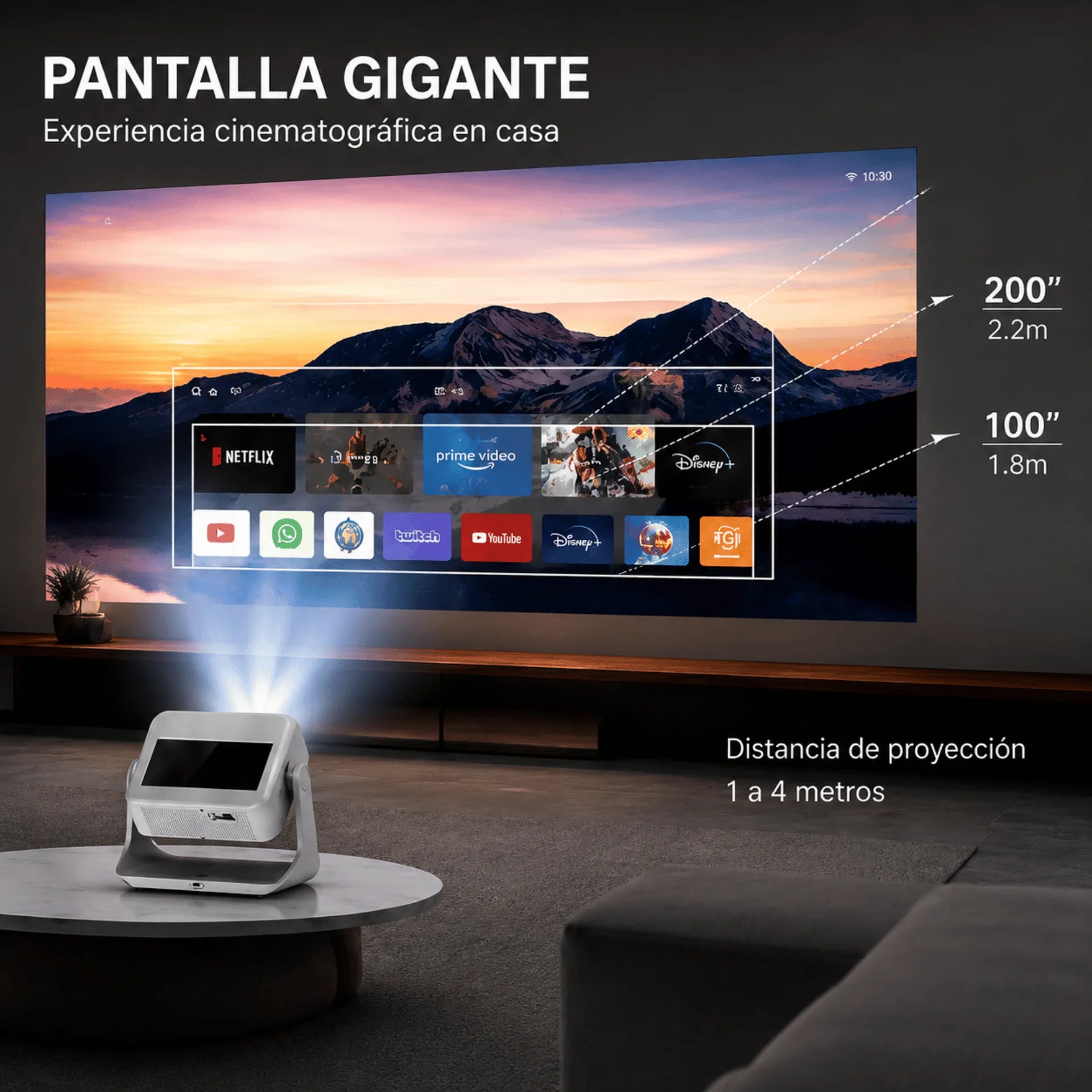 Proyector Inteligente Con Pantalla Táctil De 8 Pulgadas Y Android 12 BUDPLUS C3