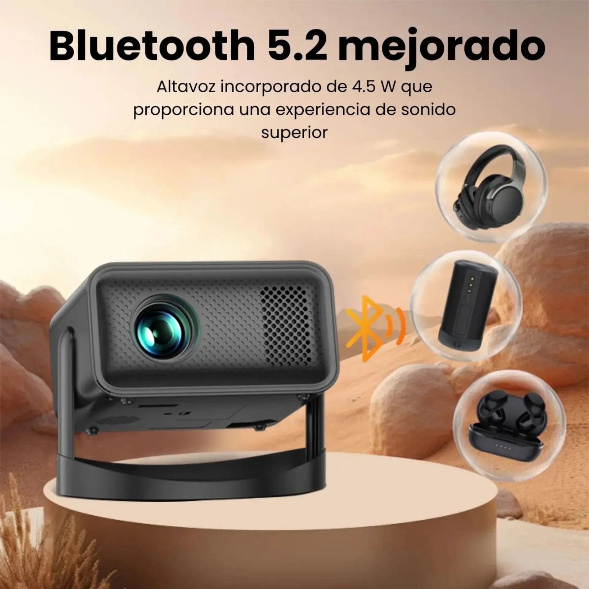 Proyector De Imagen Android 13 Con 300 ANSI Lumens Y Soporte Giroscópico V18
