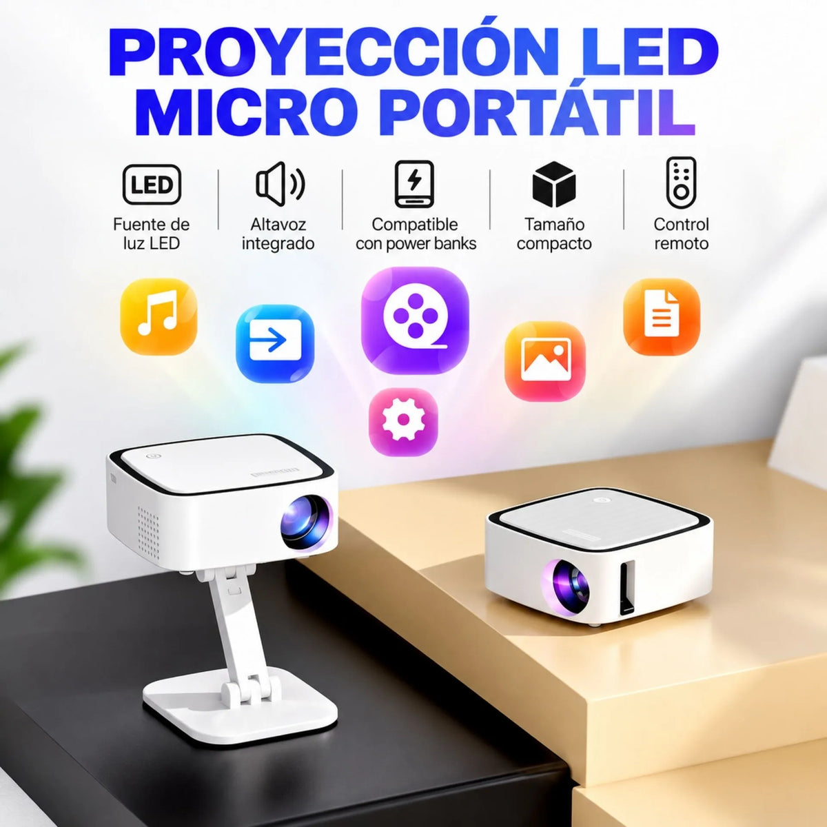 Proyector De Imagen Tradicional Con WiFi Trípode Proyección De Hasta 150 Pulgadas T3
