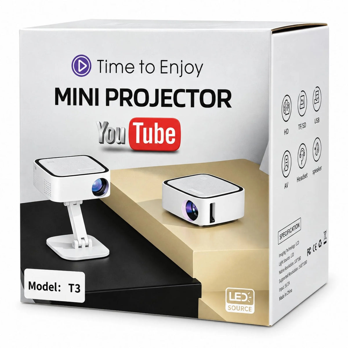 Proyector De Imagen Tradicional Con WiFi Trípode Proyección De Hasta 150 Pulgadas T3