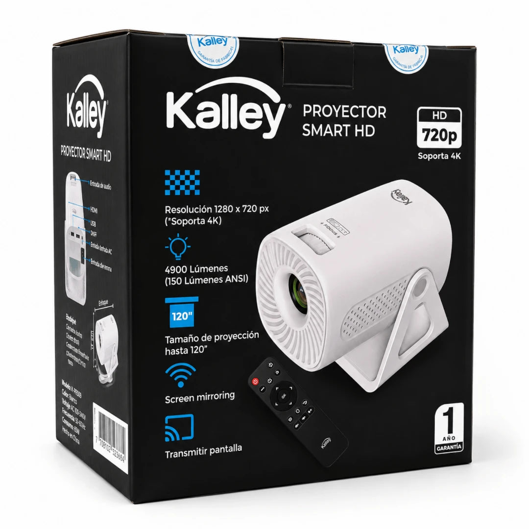 Proyector Android Kalley 150 Ansi HD Con Soporte Y Screen Mirroring K-PHD2