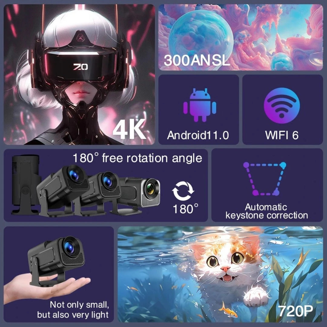 Proyector Mini Android 11 Con Wifi Dual Band Y Resolución HD HY320 MINI