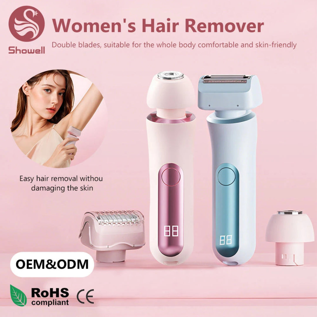 Maquina Depiladora Femenina Recargable Con Cabezas Intercambiables y Con Potencia de 5w QGY-008