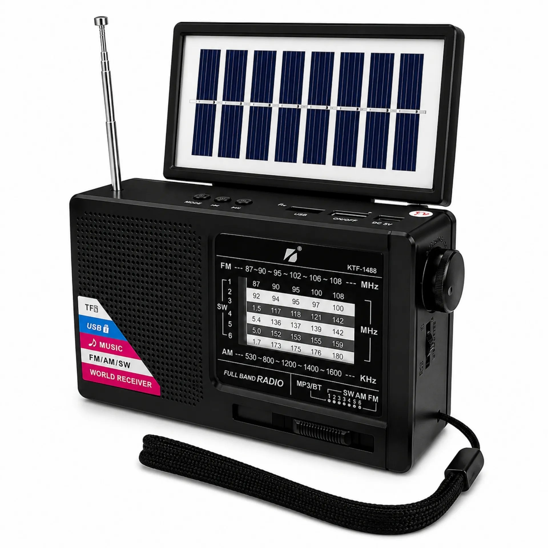 Radio Parlante Bluetooth Portátil Recargable Con Panel Solar KTF-1488