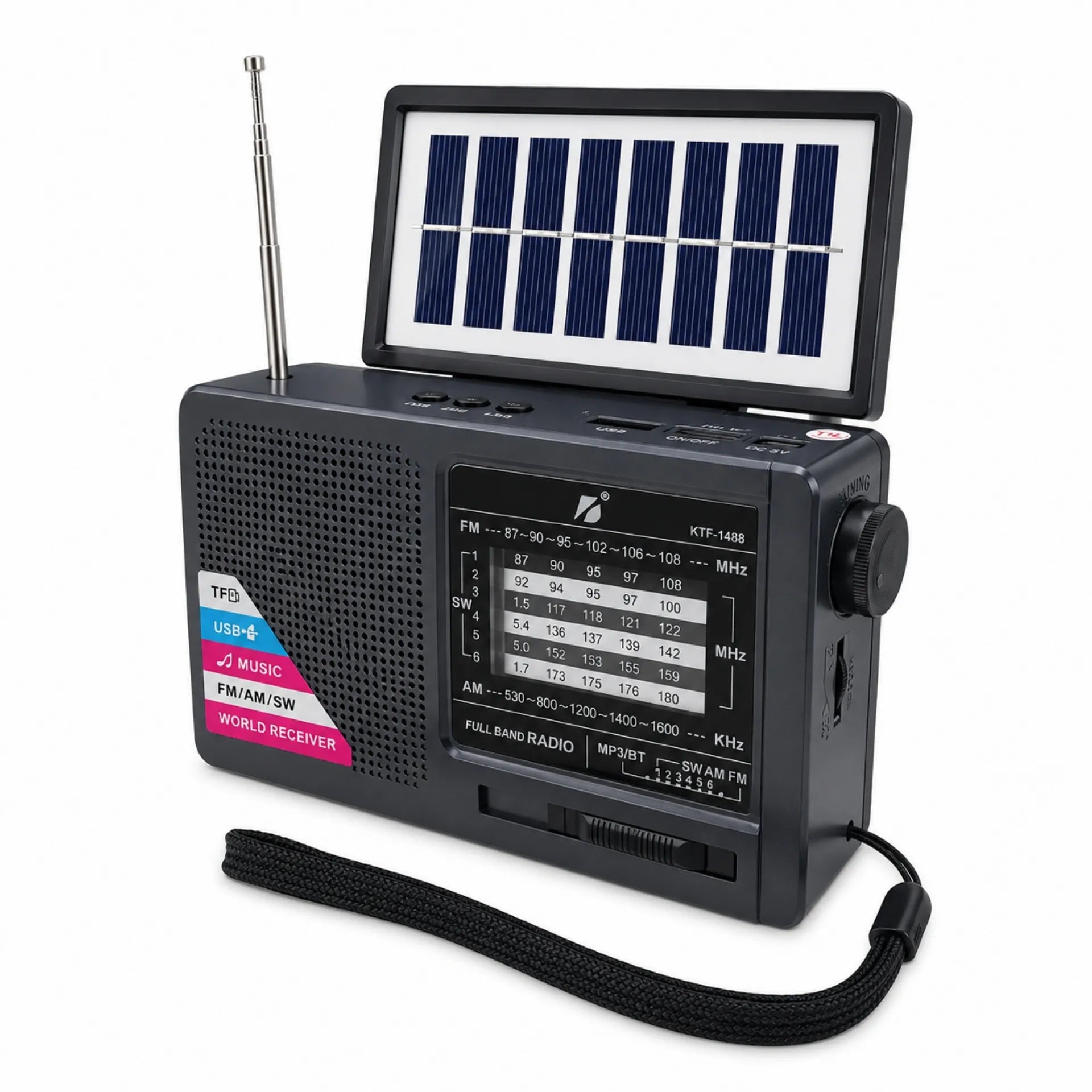 Radio Parlante Bluetooth Portátil Recargable Con Panel Solar KTF-1488