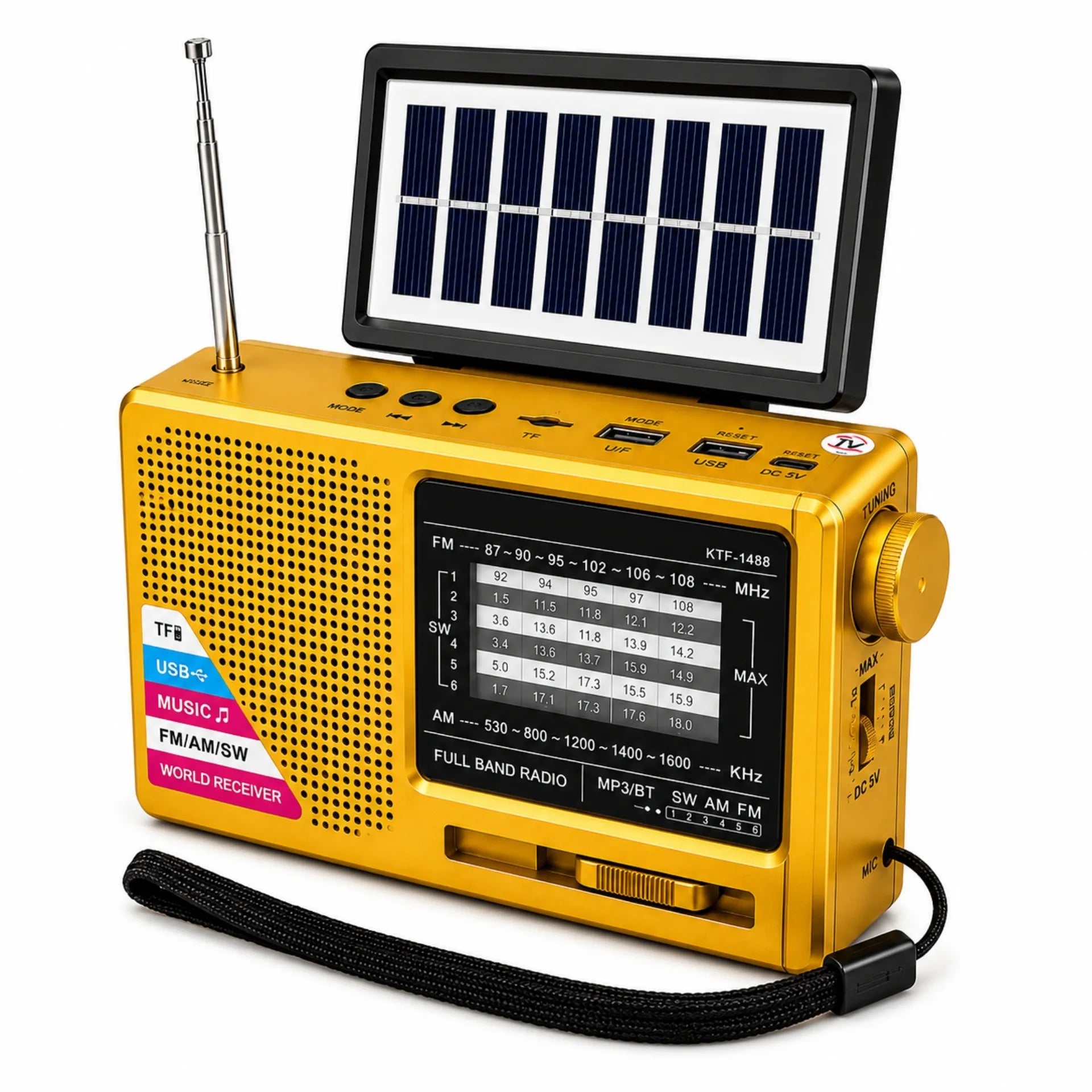 Radio Parlante Bluetooth Portátil Recargable Con Panel Solar KTF-1488