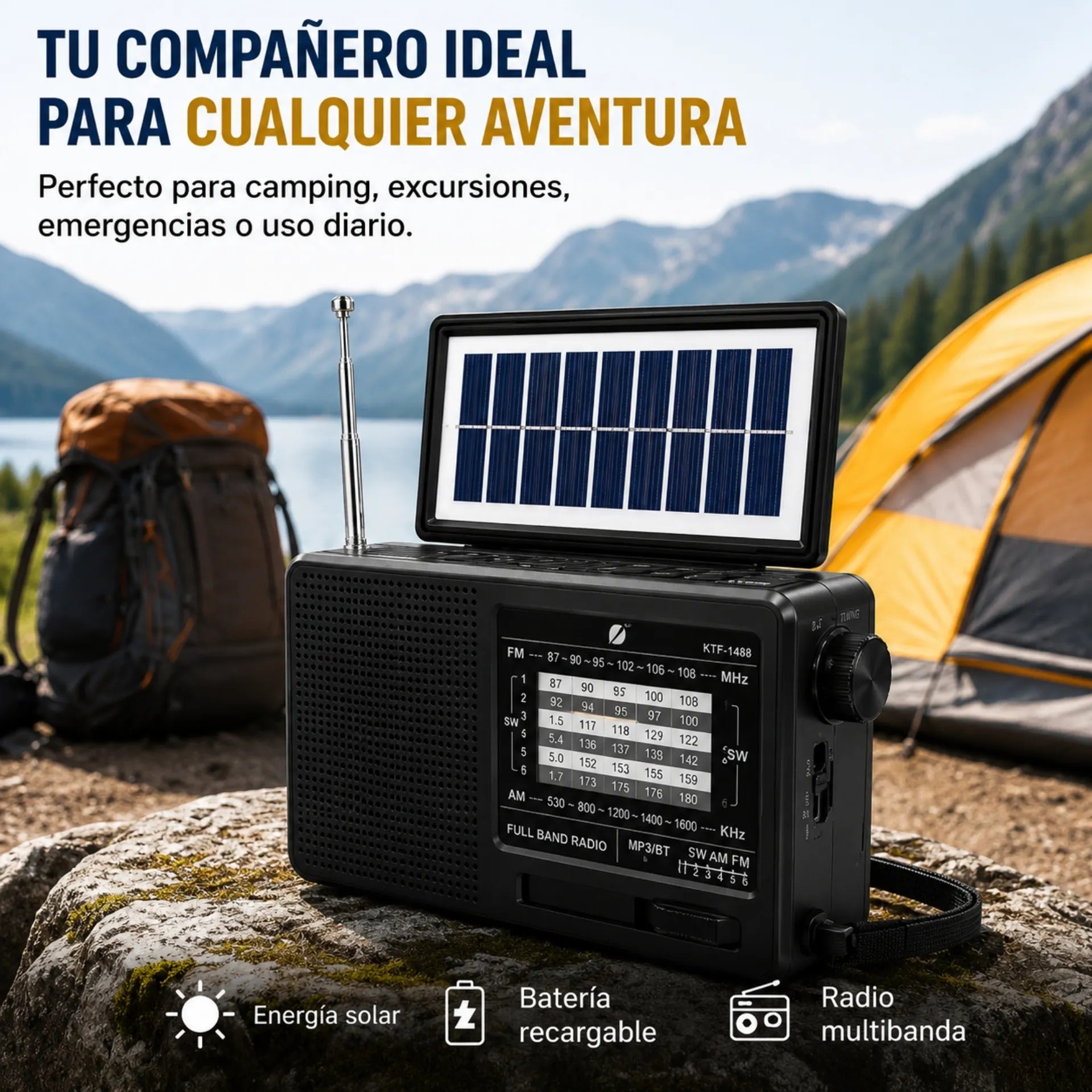 Radio Parlante Bluetooth Portátil Recargable Con Panel Solar KTF-1488