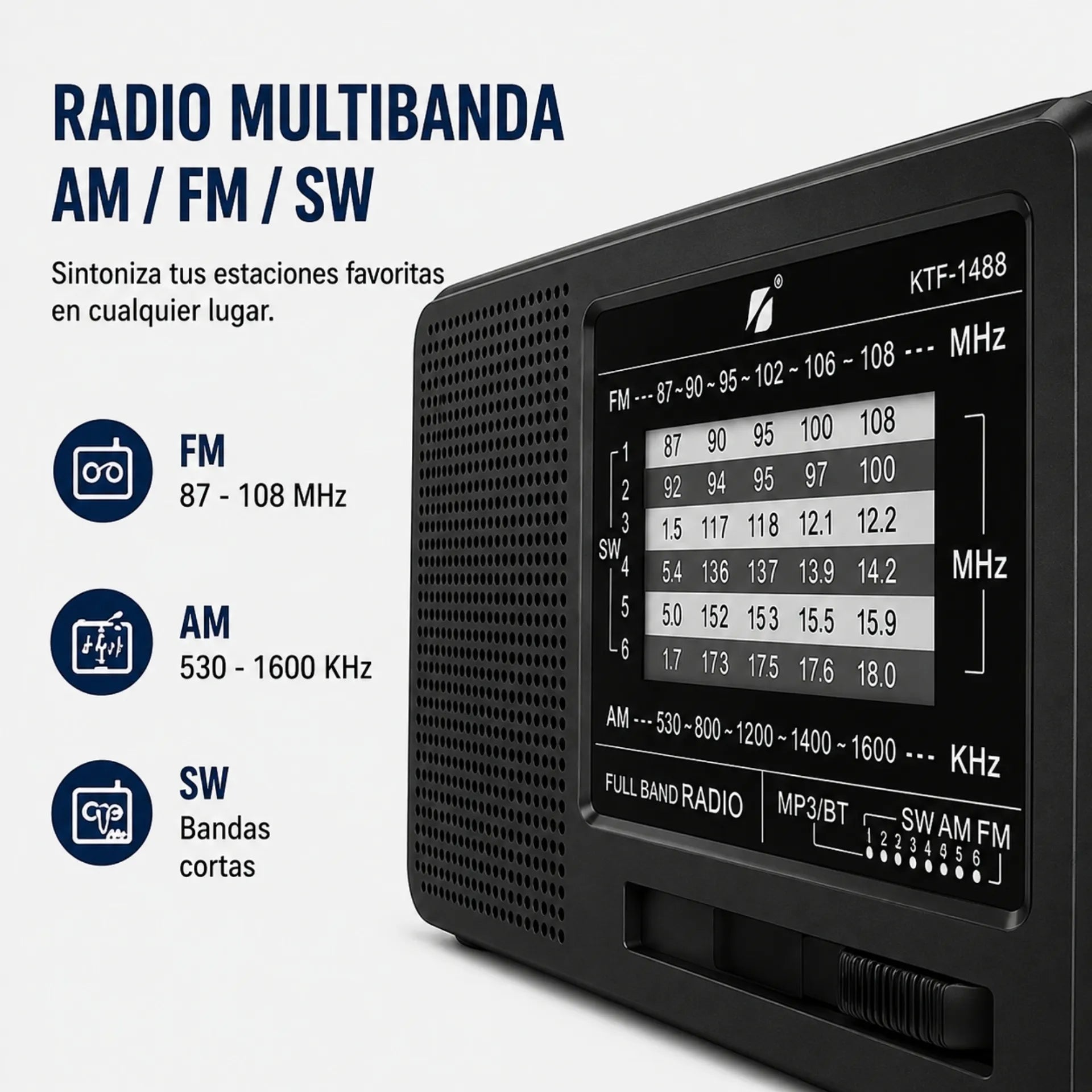 Radio Parlante Bluetooth Portátil Recargable Con Panel Solar KTF-1488