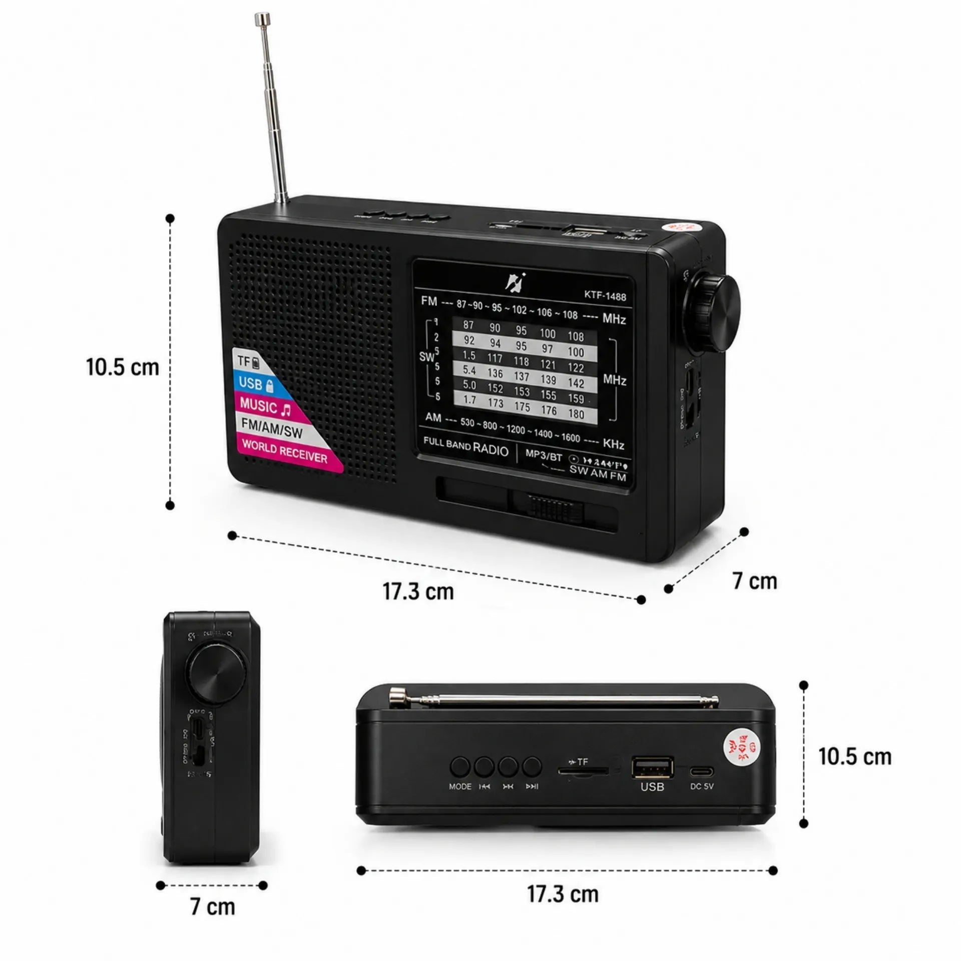Radio Parlante Bluetooth Portátil Recargable Con Panel Solar KTF-1488