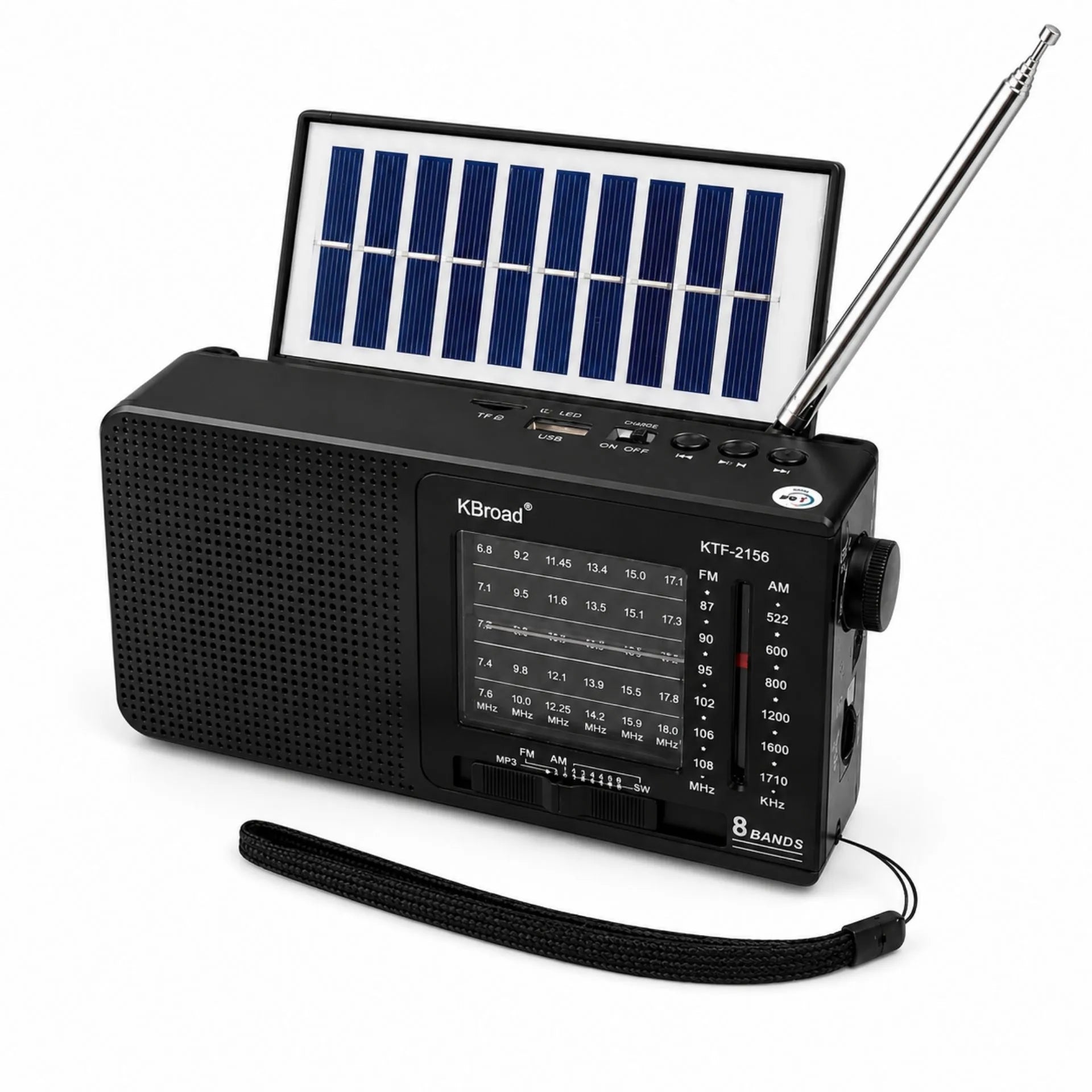 Radio Multibanda Con Panel Solar Linterna LED Y Reproductor USB/TF KBroad  KTF-2156