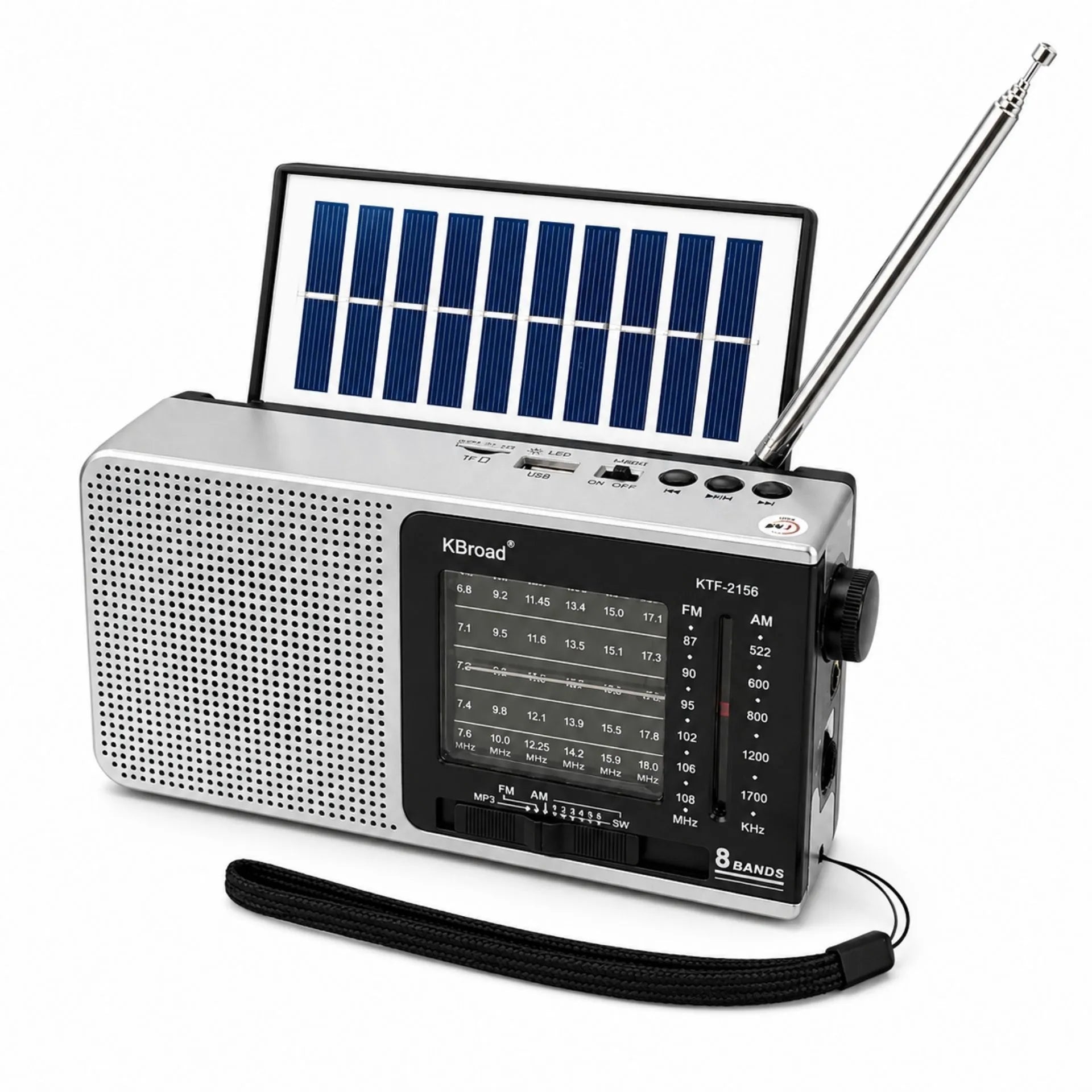 Radio Multibanda Con Panel Solar Linterna LED Y Reproductor USB/TF KBroad  KTF-2156
