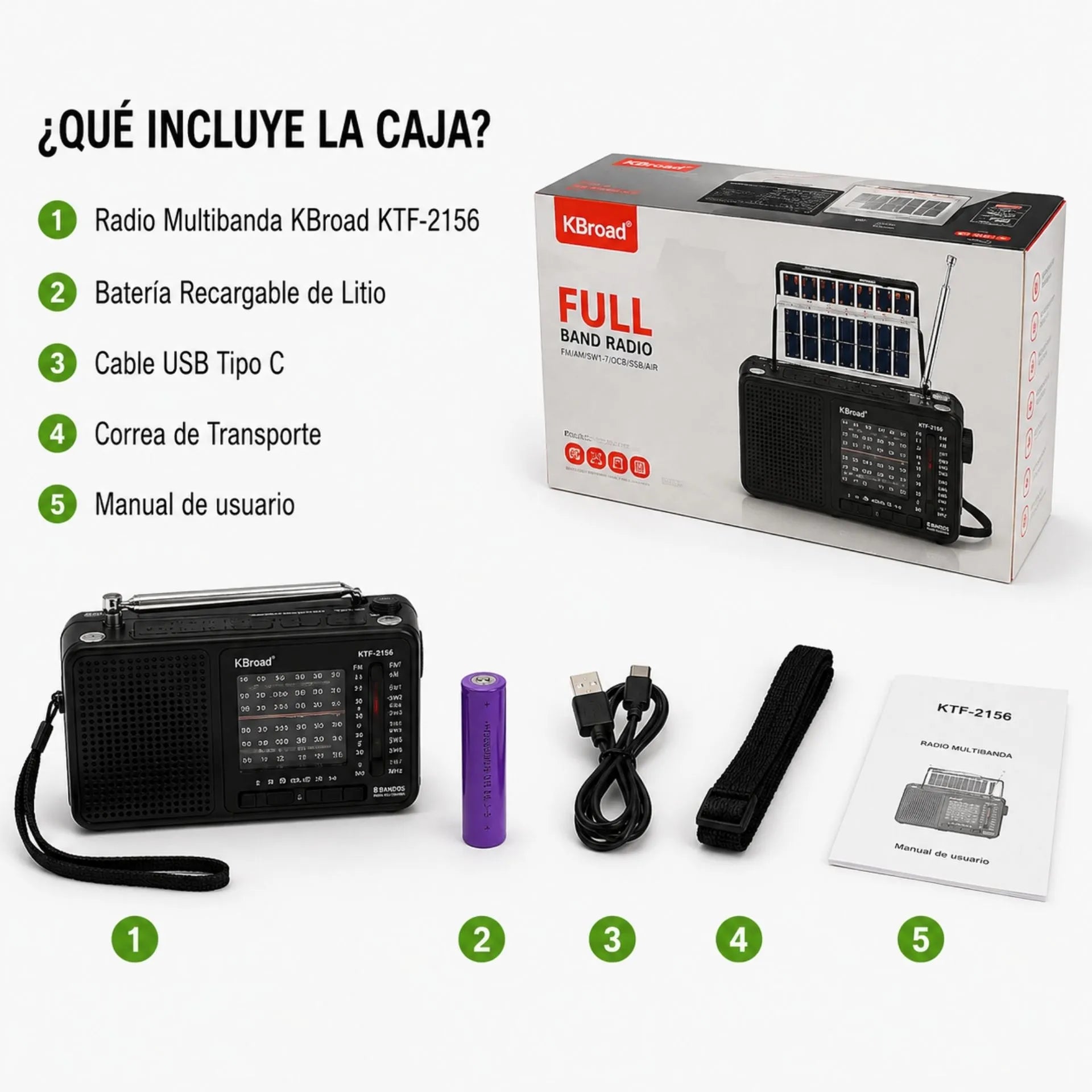 Radio Multibanda Con Panel Solar Linterna LED Y Reproductor USB/TF KBroad  KTF-2156