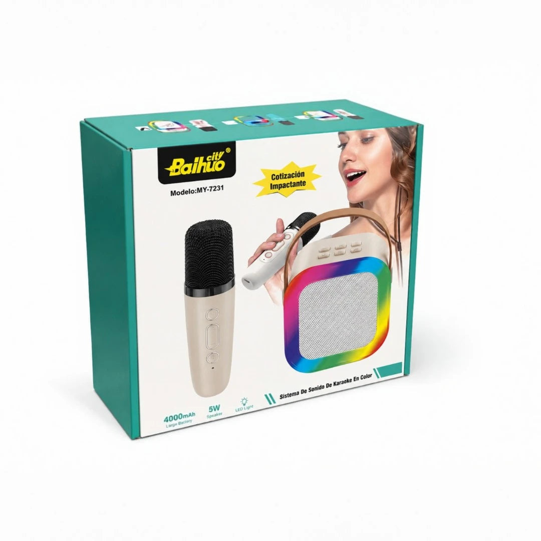 Parlante Karaoke Portátil Bluetooth Con Micrófono Inalámbrico Y Luces LED RGB MY-7231
