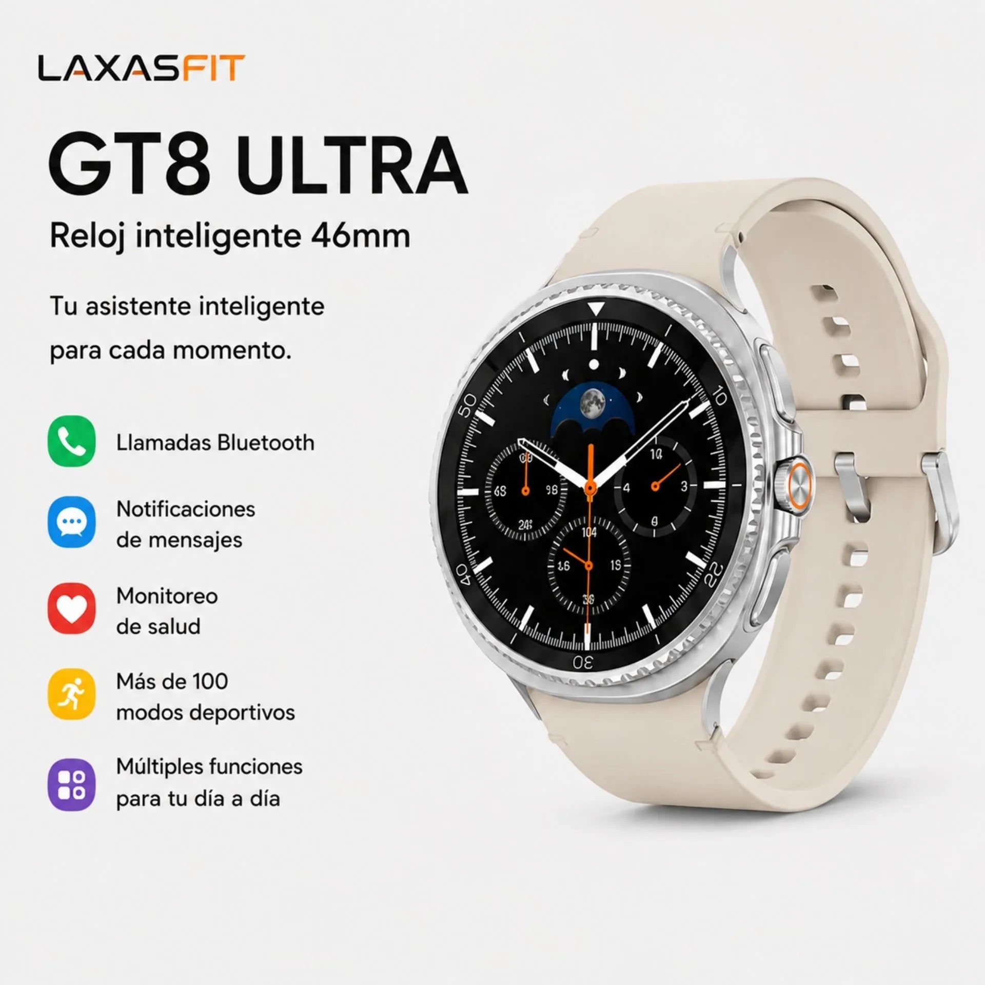 Reloj Inteligente Con Llamadas Bluetooth Y Monitoreó Deportivo LAXASFIT GT8 ULTRA