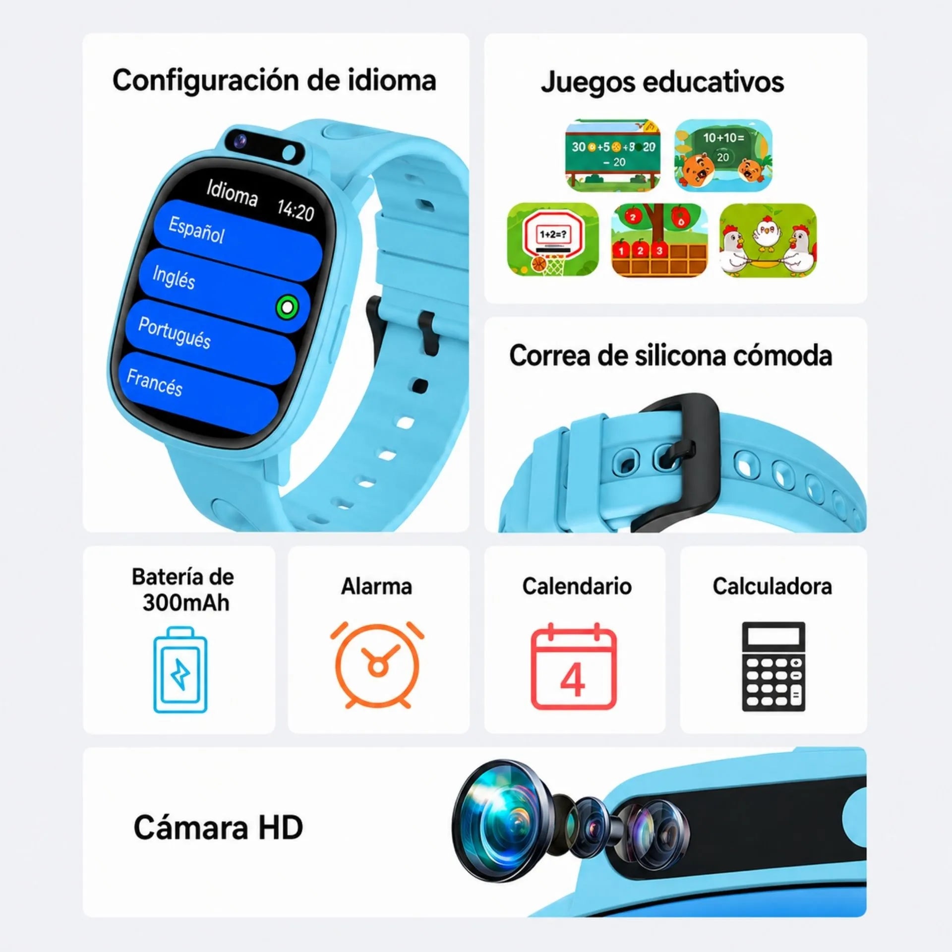 Reloj Inteligente Para Niños Con Juegos, Cámara, Podómetro Y Funciones Educativas H10